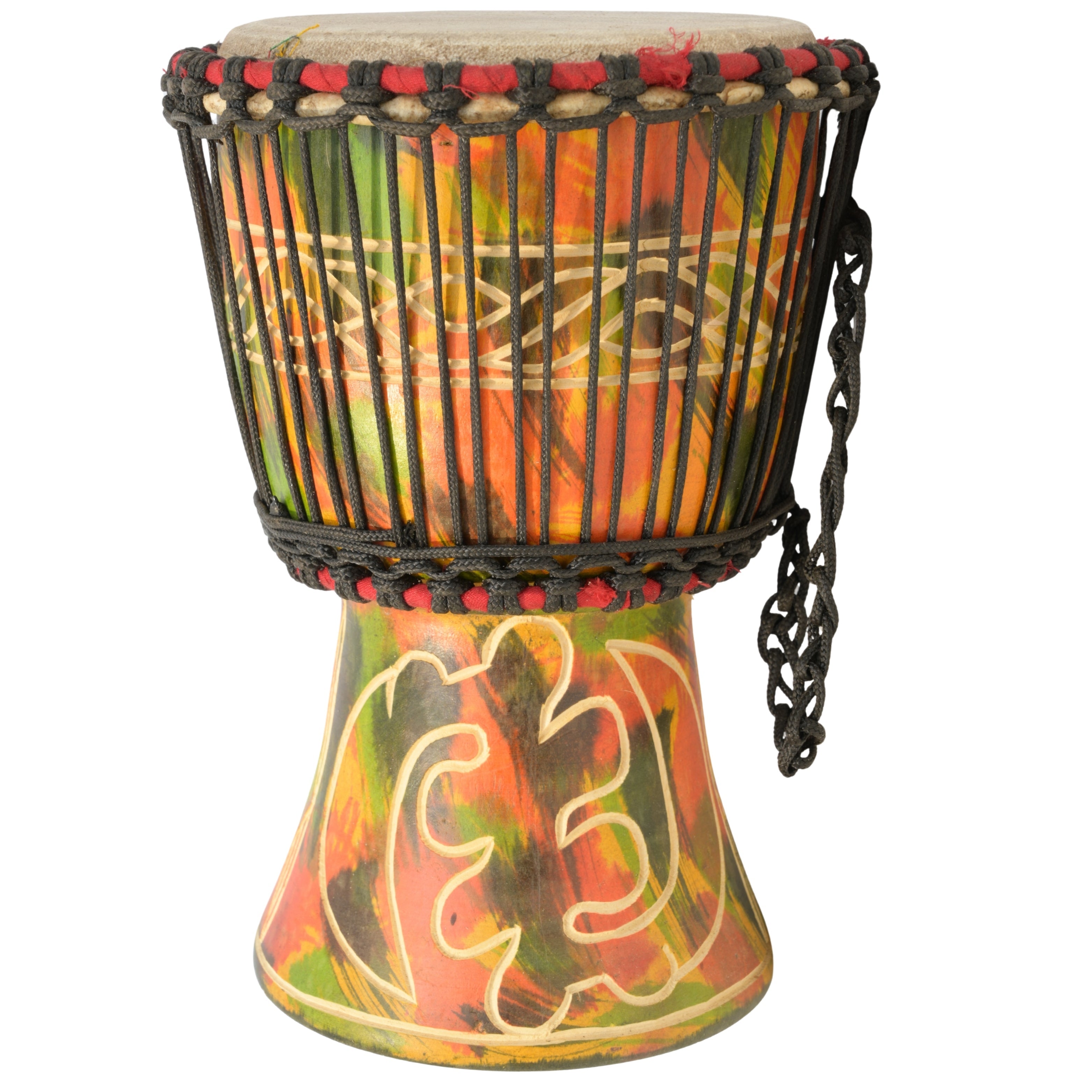 Medium Ghana djembe with Gye Nyame and Akoma Adinkra symbols representing divine supremacy and love #Color_Multicolor with Gye Nyame and Akoma
