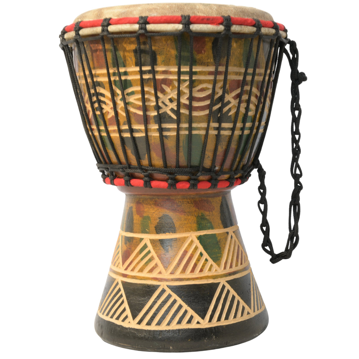 African Delights Authentic Djembe Drum – Hand-Carved in Ghana, Natural Goat Skin – Multicolor with triangle etching 2 – 7-Inch Medium-Small African Hand Drum for Older Kids, Teens & Beginners, Ready to Play #Color_Multicolor with triangle etching 2