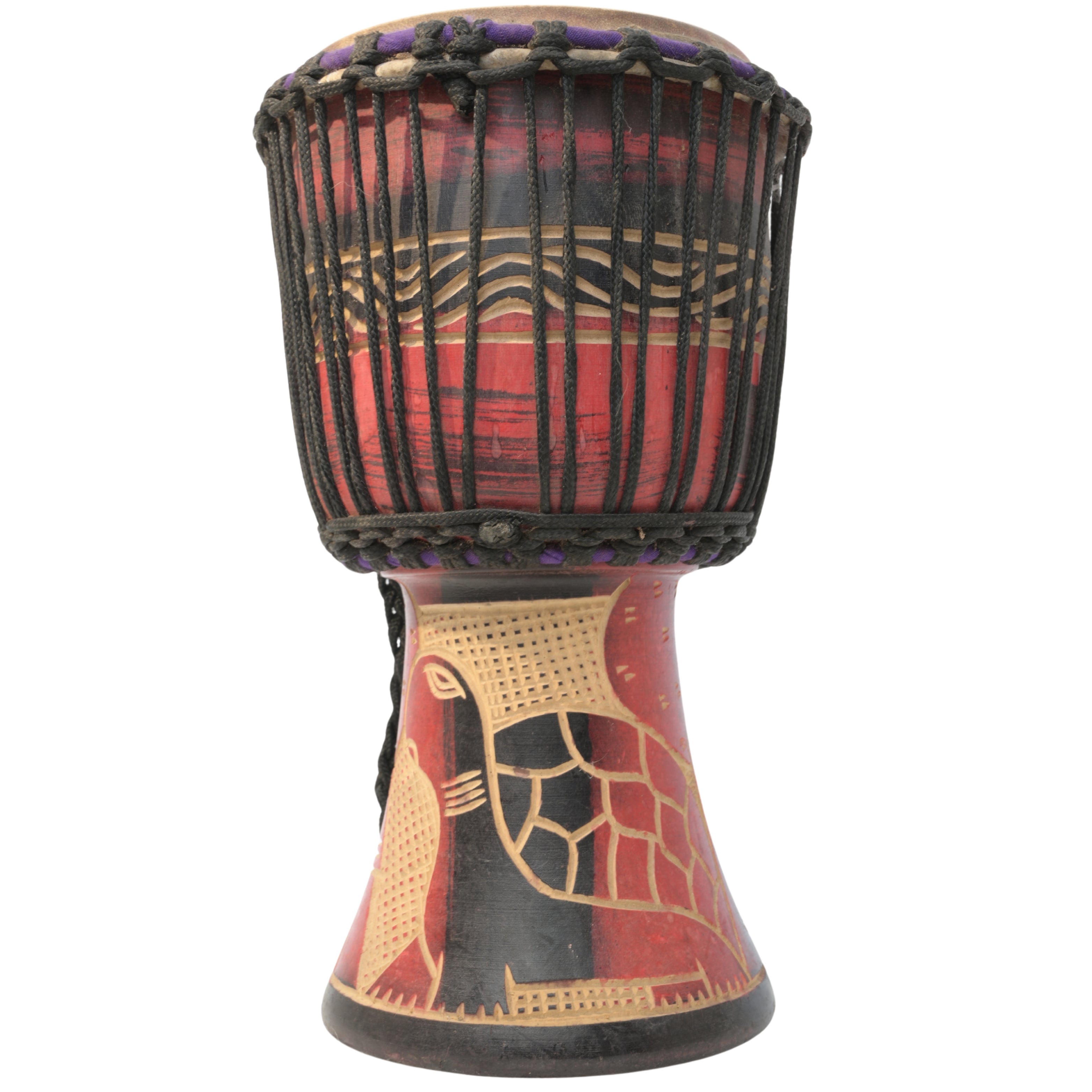 Red with Turtle medium-large Ghana djembe, hand-carved, natural goat-skin head #Color_Red with Turtle