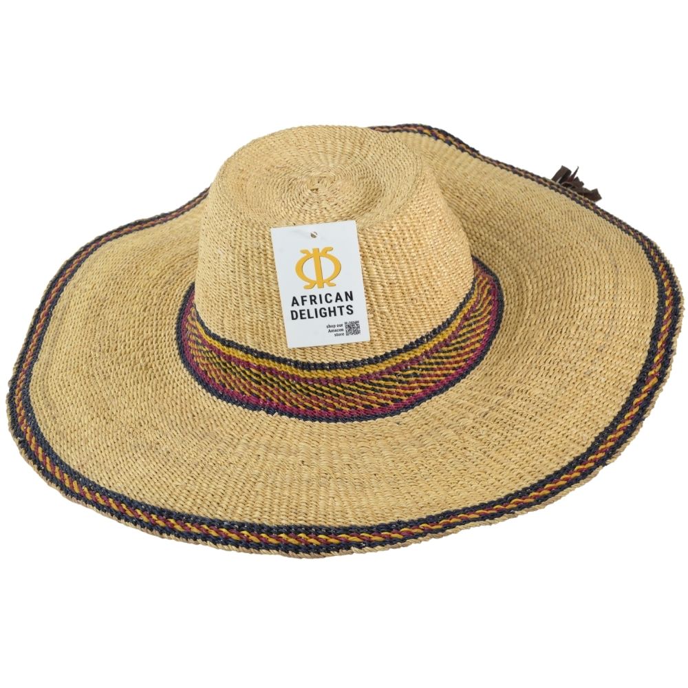 Adult Size Adjustable African Straw Sun Hat, 8 inches