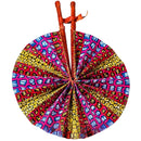African Handfan | Genuine Leather and African Fabric | 11.5"