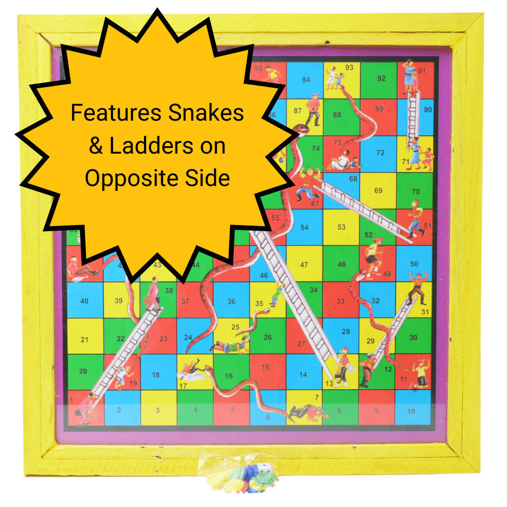 Ludo Board Game | Ludu | Ludi | 14x14in Wood with Glass Top