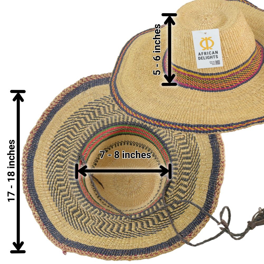 Adult Size Adjustable African Straw Sun Hat, 8 inches