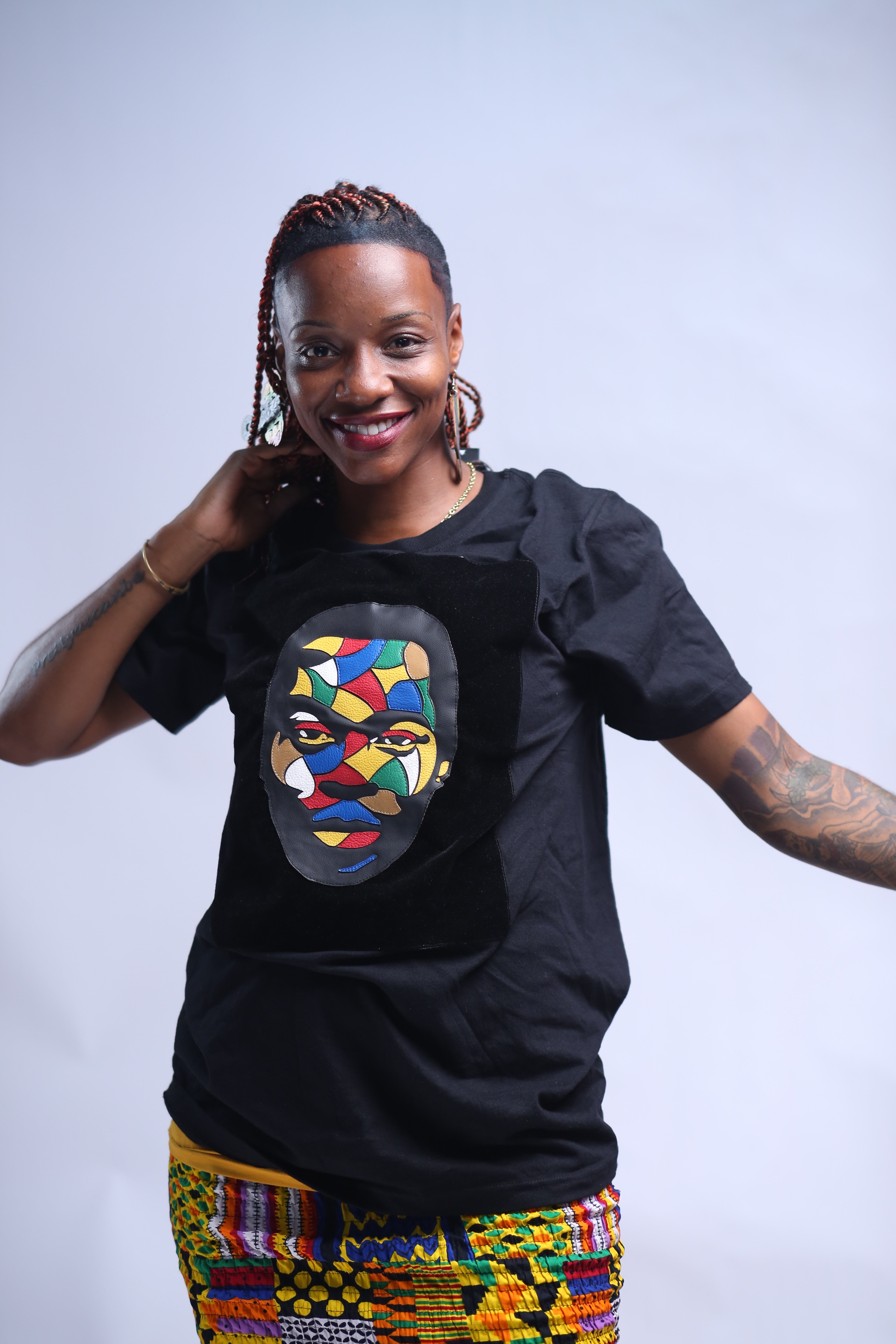 Fela Kuti Multicolored theme on black round neck t shirt