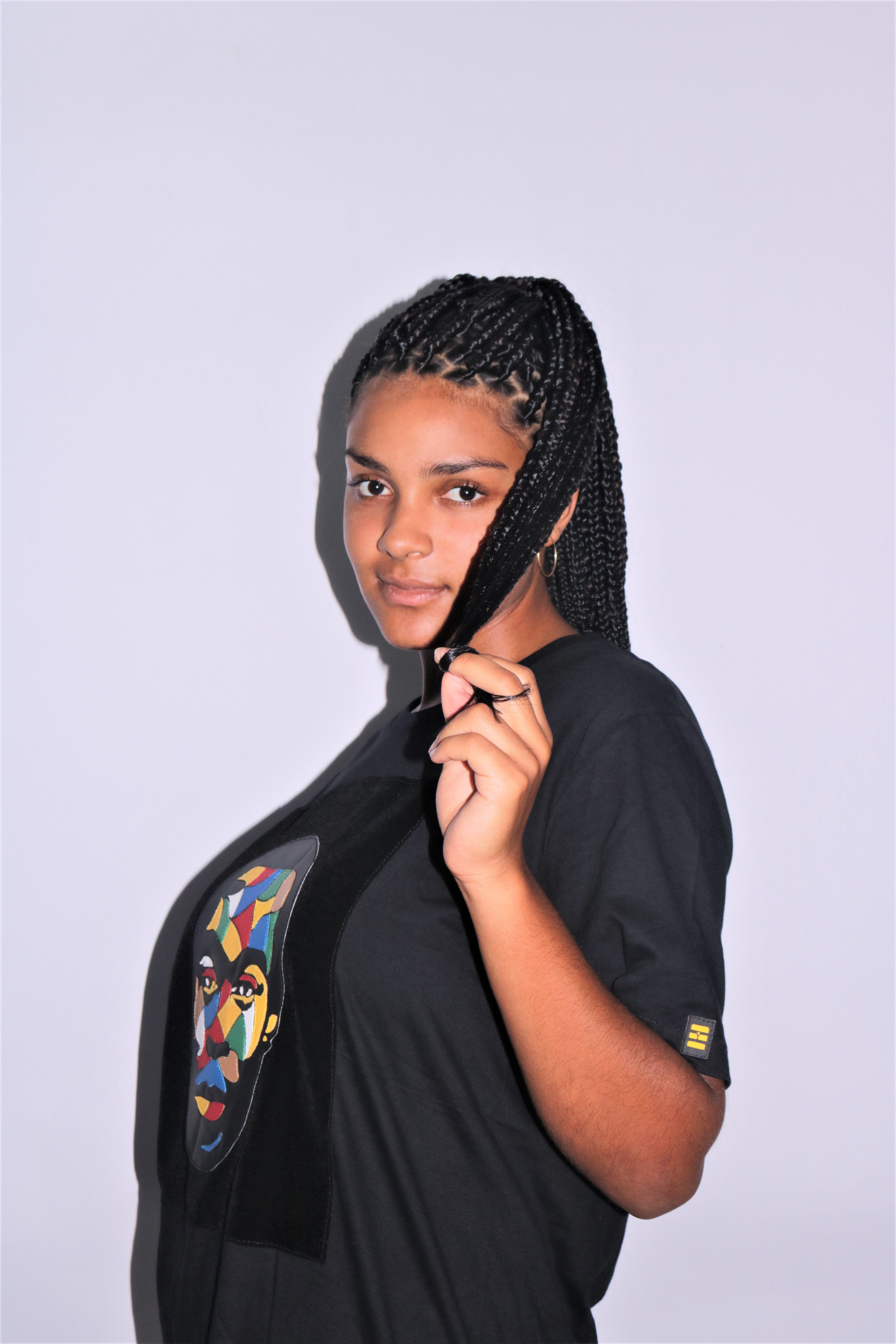 Fela Kuti Multicolored theme on black round neck t shirt