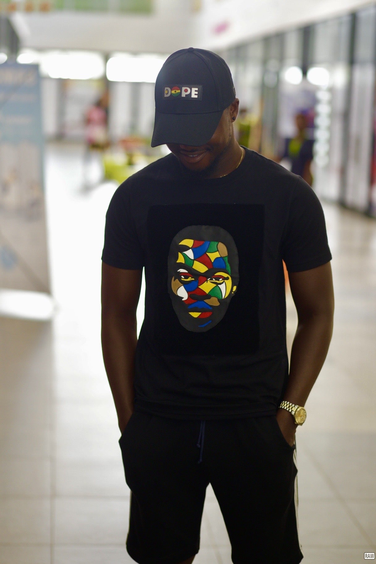 Fela Kuti Multicolored theme on black round neck t shirt