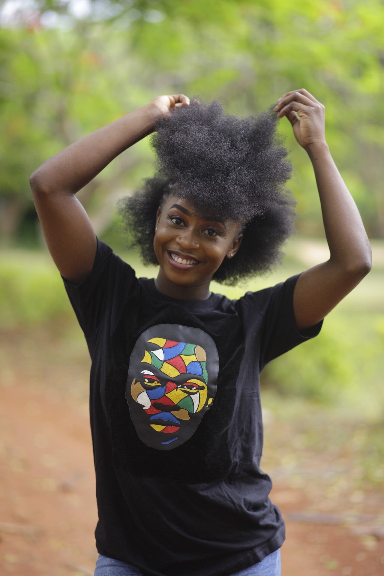 Fela Kuti Multicolored theme on black round neck t shirt