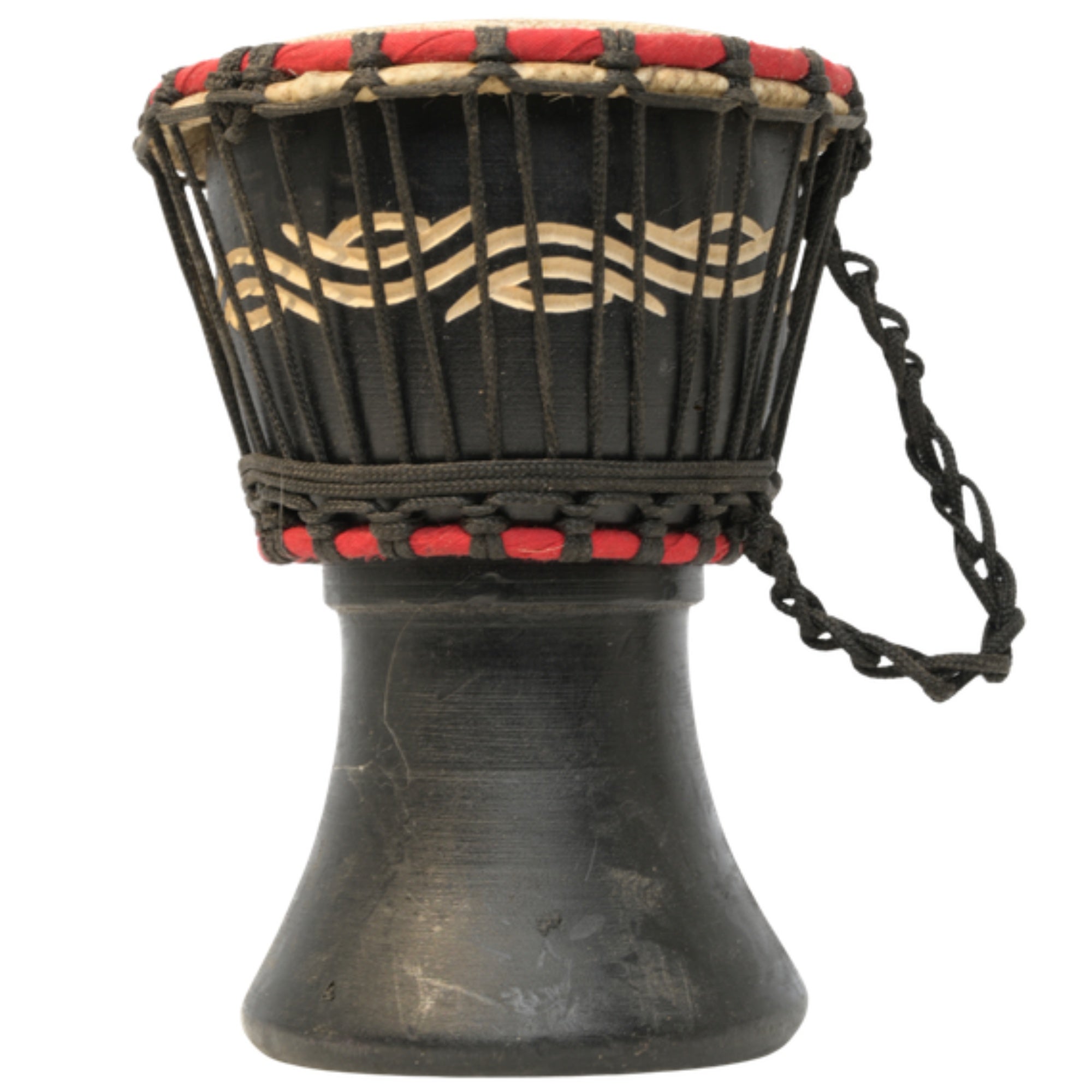 African Delights Authentic Djembe Drum – Hand-Carved in Ghana, Natural Goat Skin – Black with Wave Etching 2 – 5-Inch Mini African Hand Drum for Kids, Beginners & Travel, Ready to Play