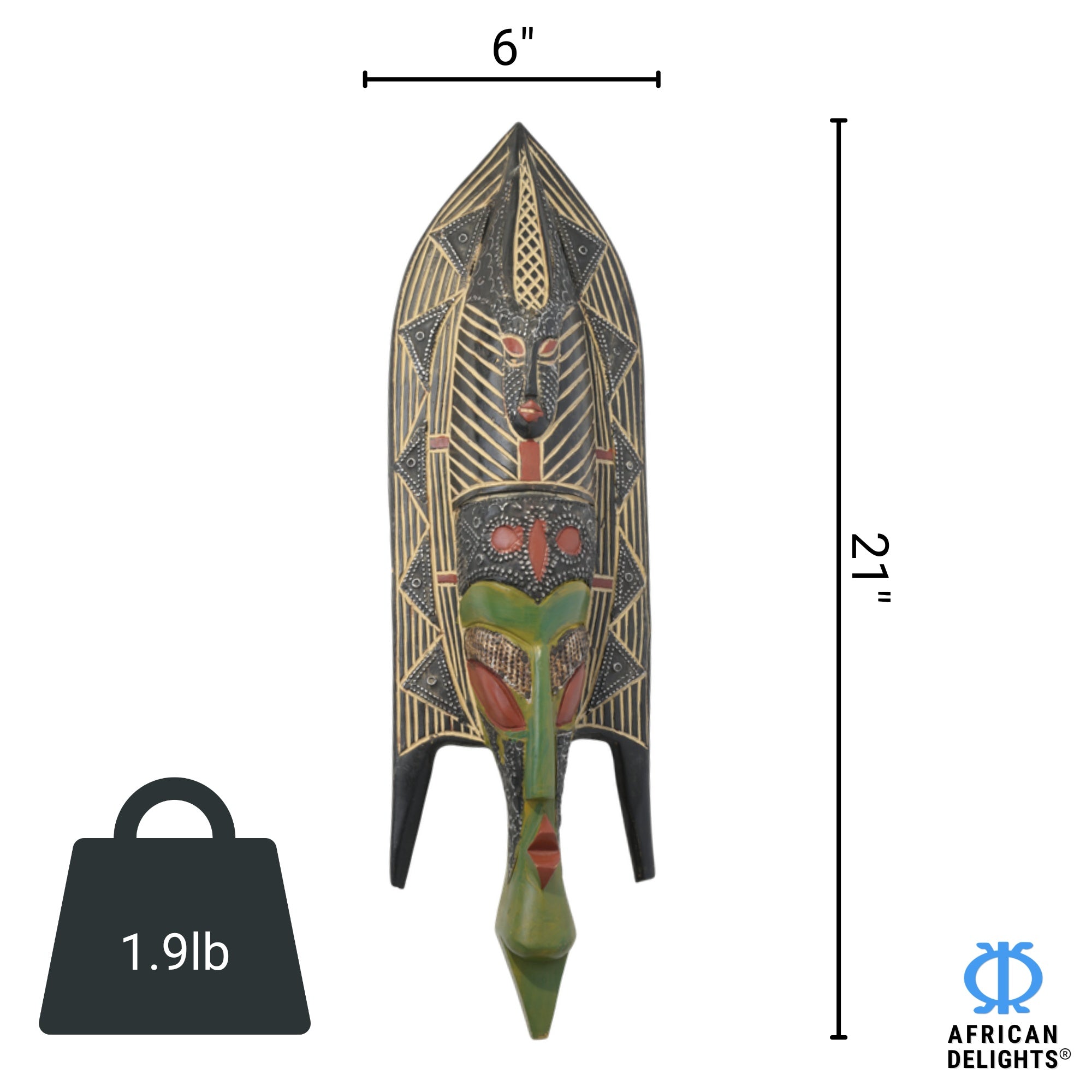 Bwa Plank Mask – African wall art mask detail view, handcrafted by Christopher Nyasafo, Ghana. African Delights.