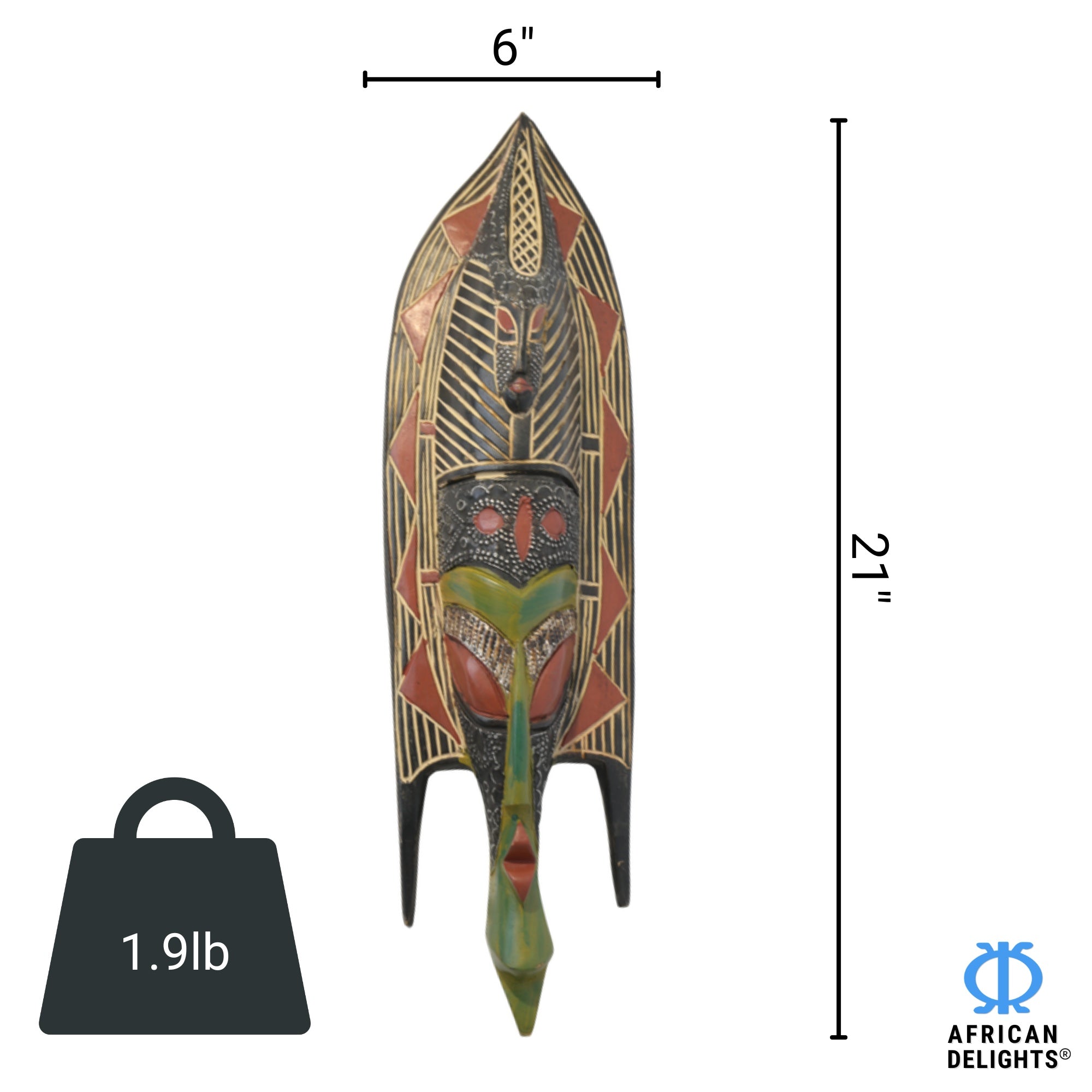 Bwa Plank Red Mask – African wall art mask detail view, handcrafted by Christopher Nyasafo, Ghana. African Delights.