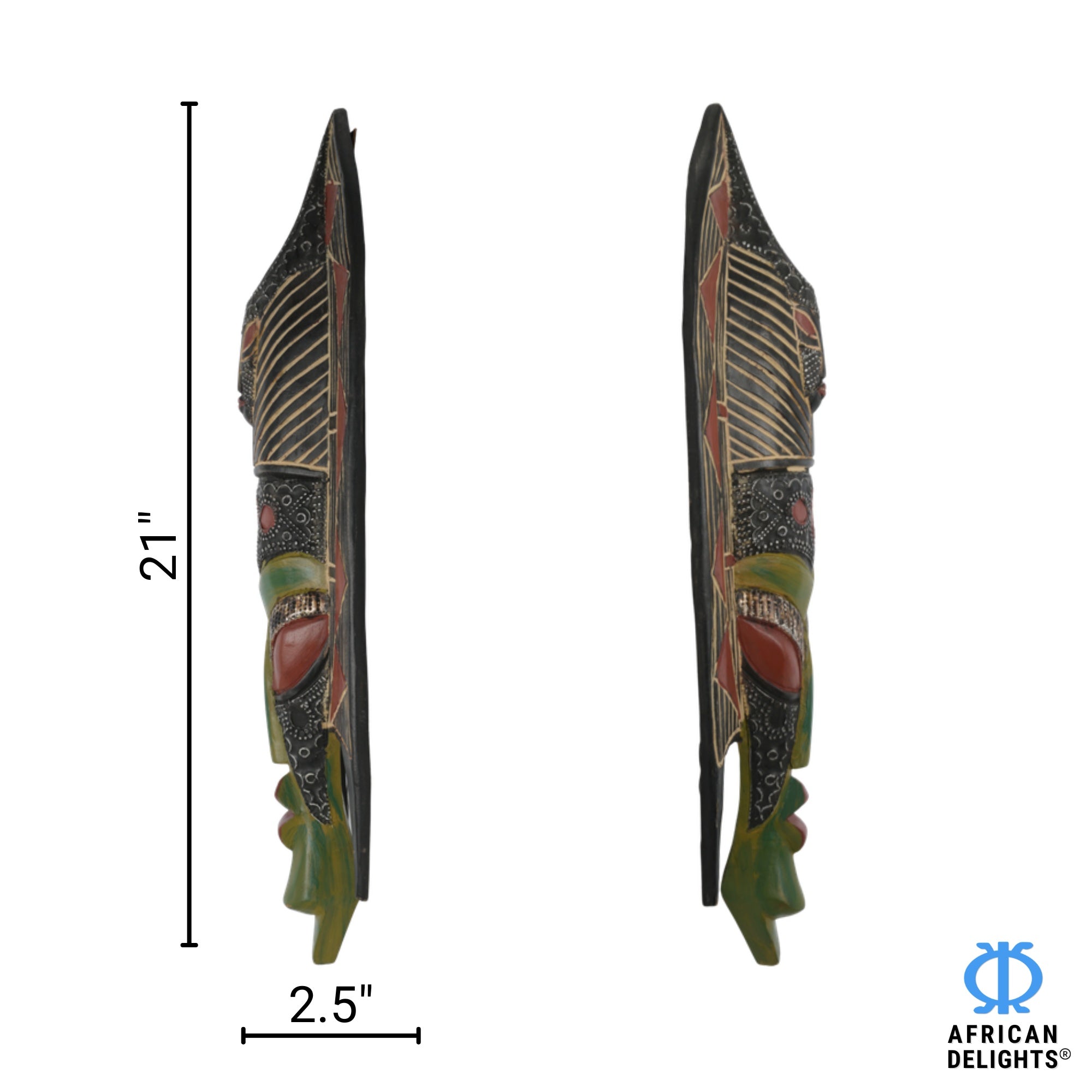 Bwa Plank Red Mask – African wall art mask detail view, handcrafted by Christopher Nyasafo, Ghana. African Delights.