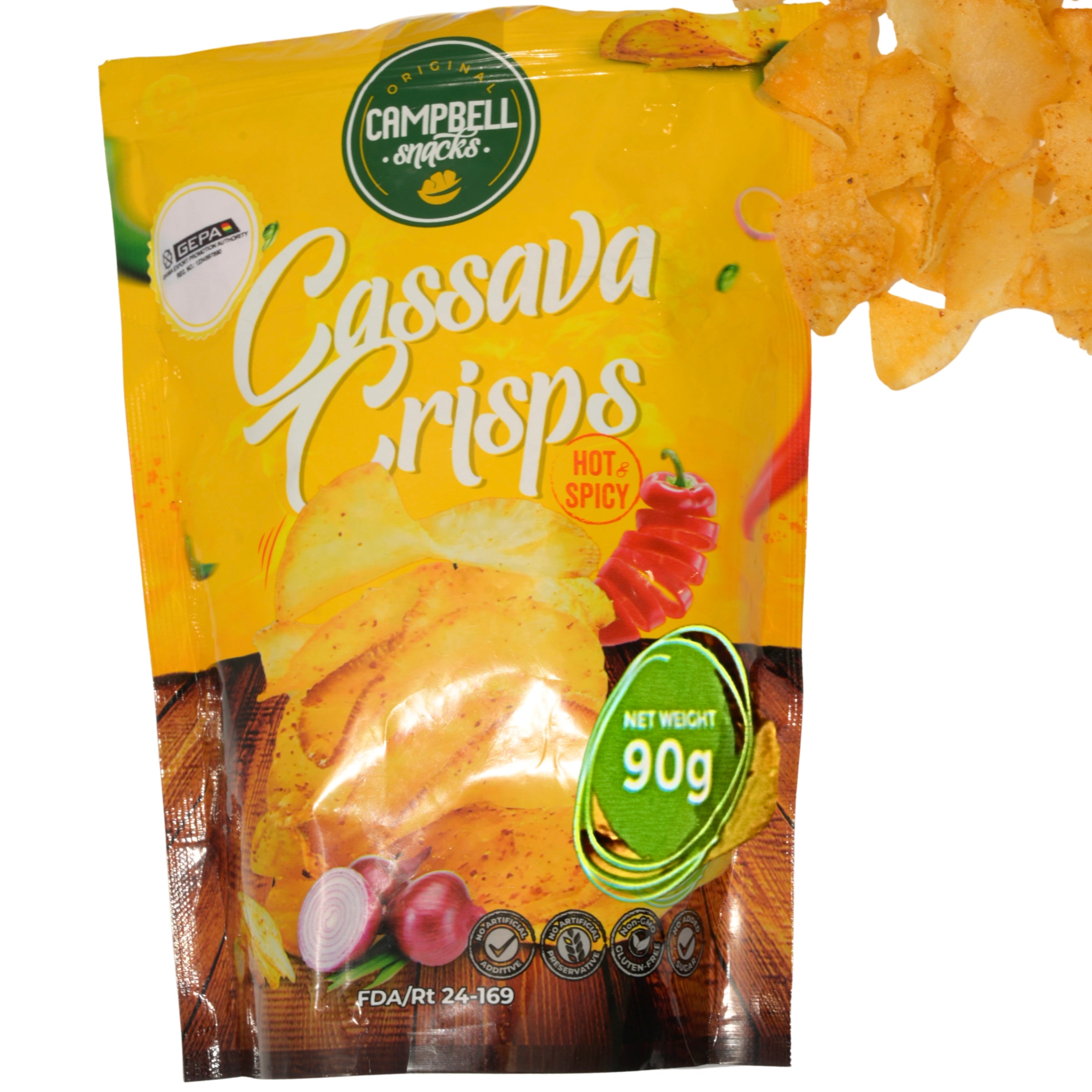 African Delights Cassava Hot & Spicy Crisps, Pack of 3 90g bags # Flavor_Cassava Hot & Spicy