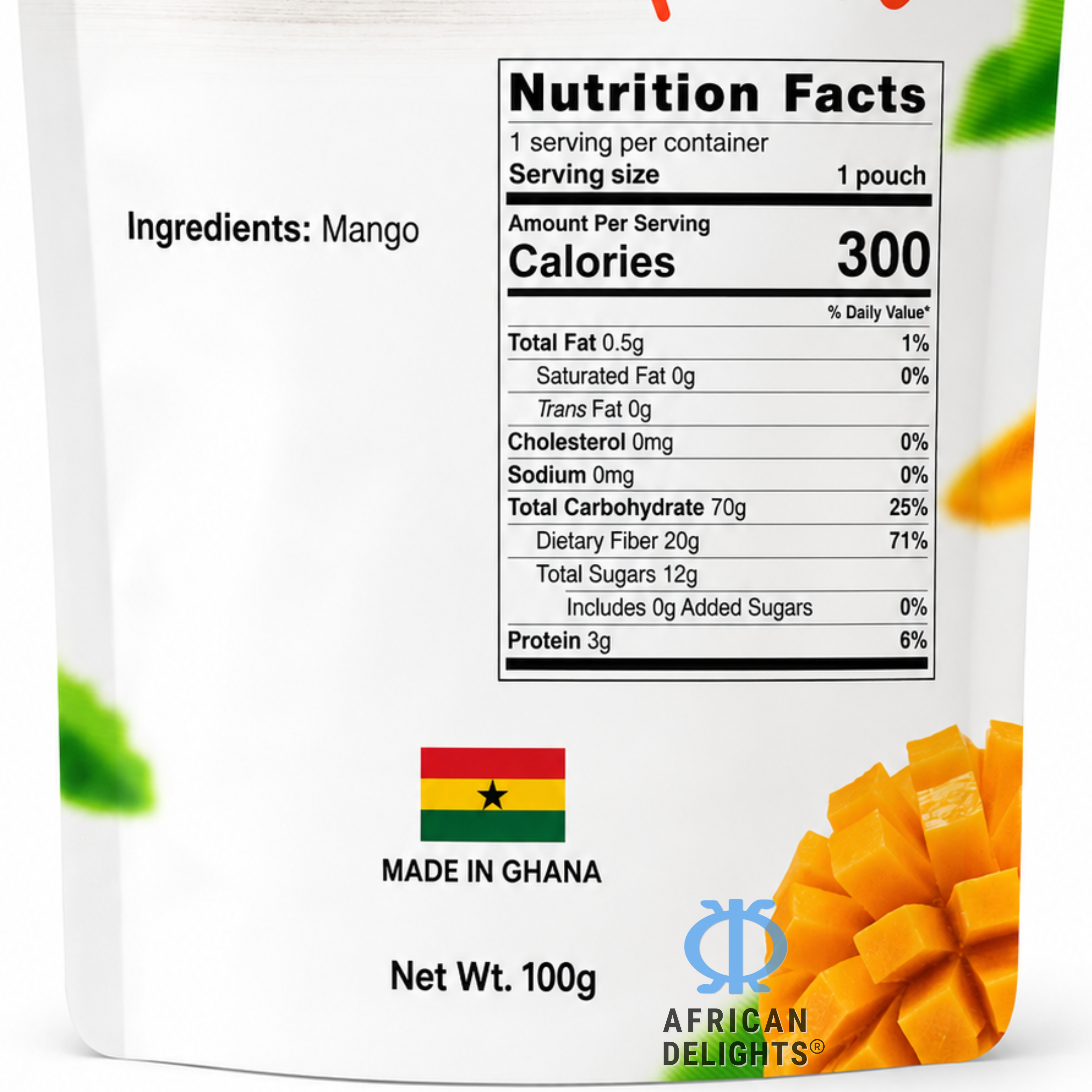 African Delights Dried Mango ingredients and nutrition facts # Flavor_Dried Mango