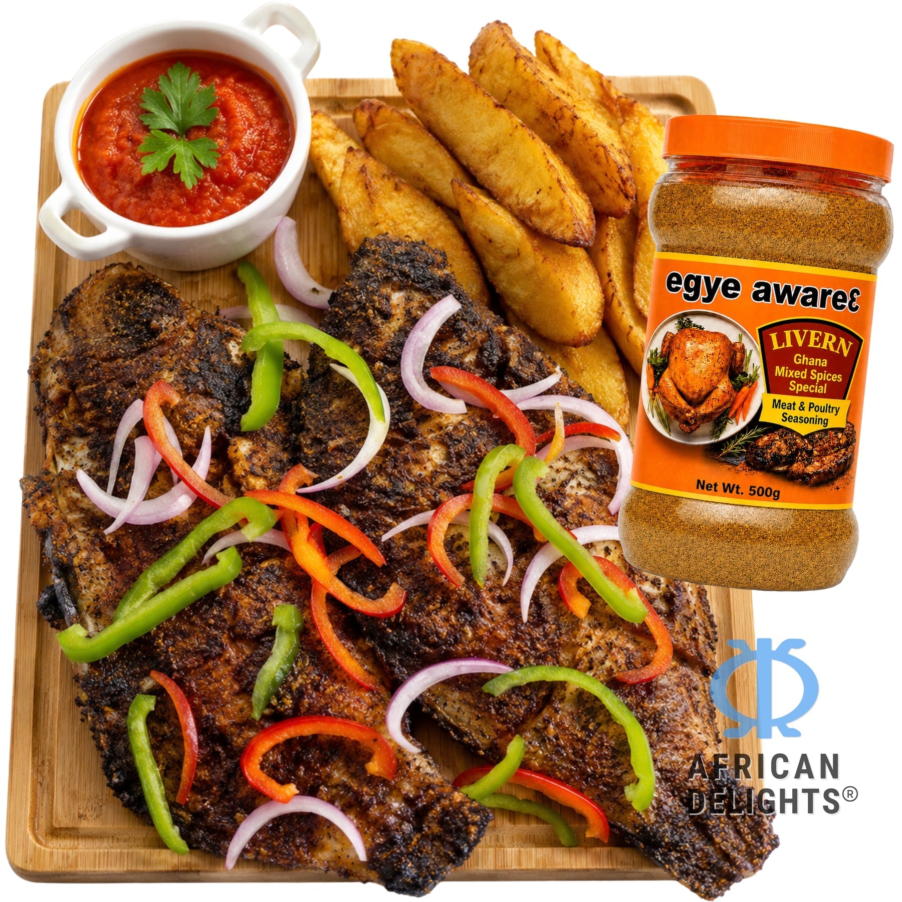 Egye Aware Ghanaian Mixed Spices with fish and plantain