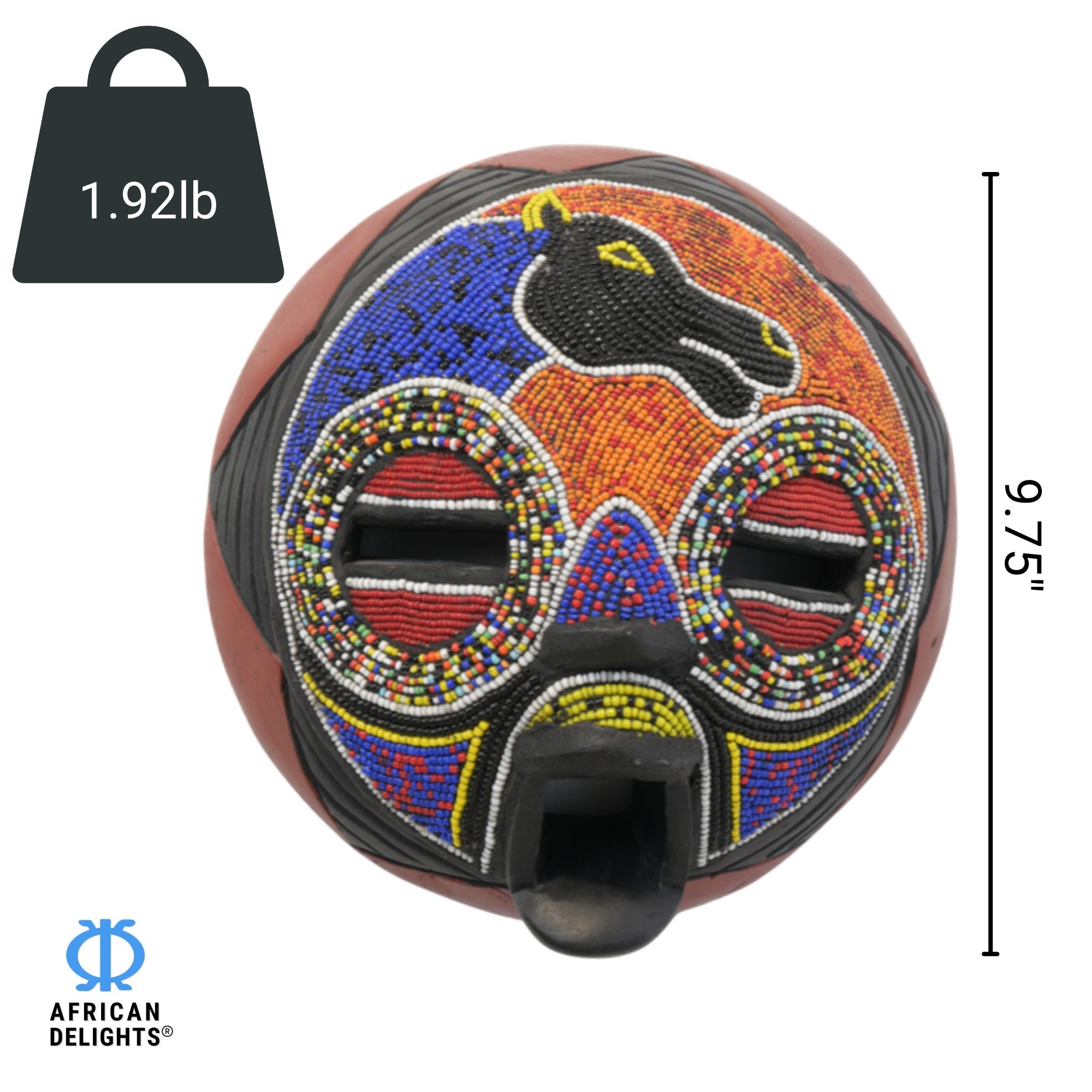 Elephant Royal Mask – African wall art mask detail view, handcrafted by Ghanaian Artisans, Ghana. African Delights.