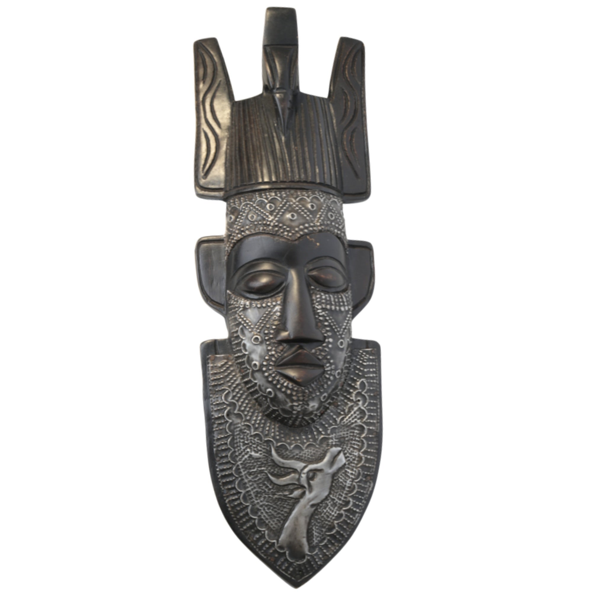 Kpelie Mask – 17.5in handcrafted African wall art mask by Christopher Nyasafo, Ghana. Authentic tribal decor for home and living room.