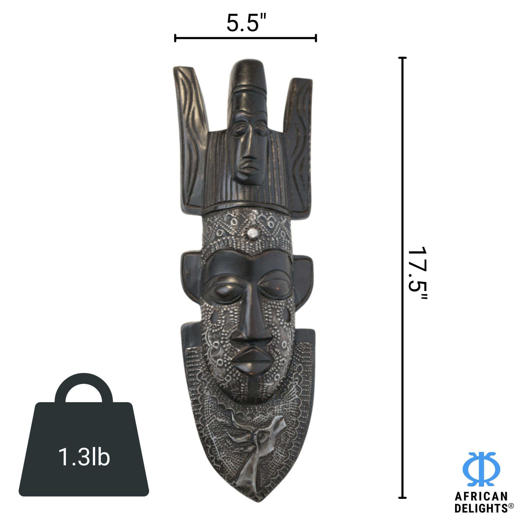 Kpelie Wall Art Mask – African wall art mask detail view, handcrafted by Christopher Nyasafo, Ghana. African Delights.