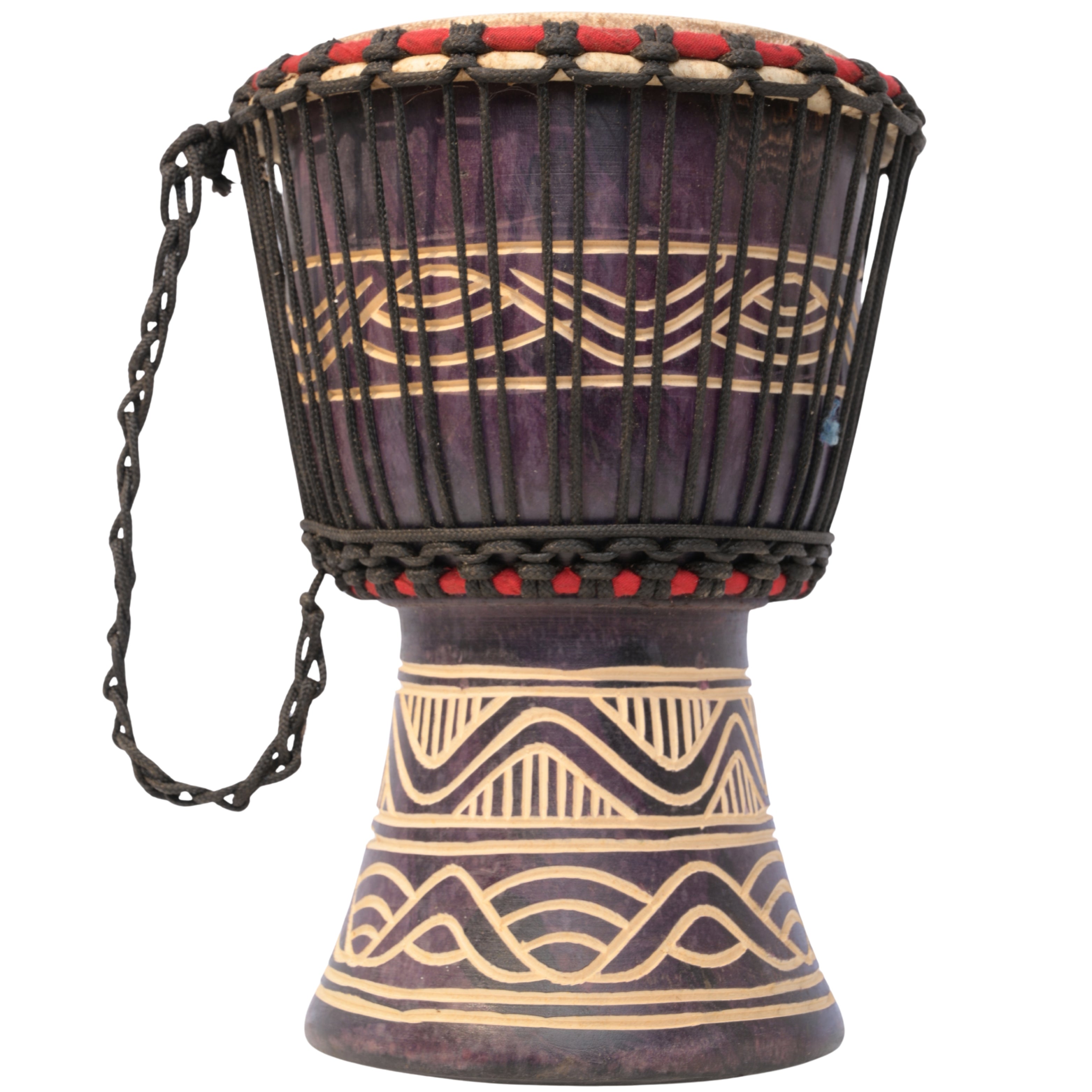 African Delights Authentic Djembe Drum – Hand-Carved in Ghana, Natural Goat Skin – Black with wave etching – 7.75-Inch Medium African Hand Drum for Adults and Beginners, Ready to Play # color_Black with wave etching