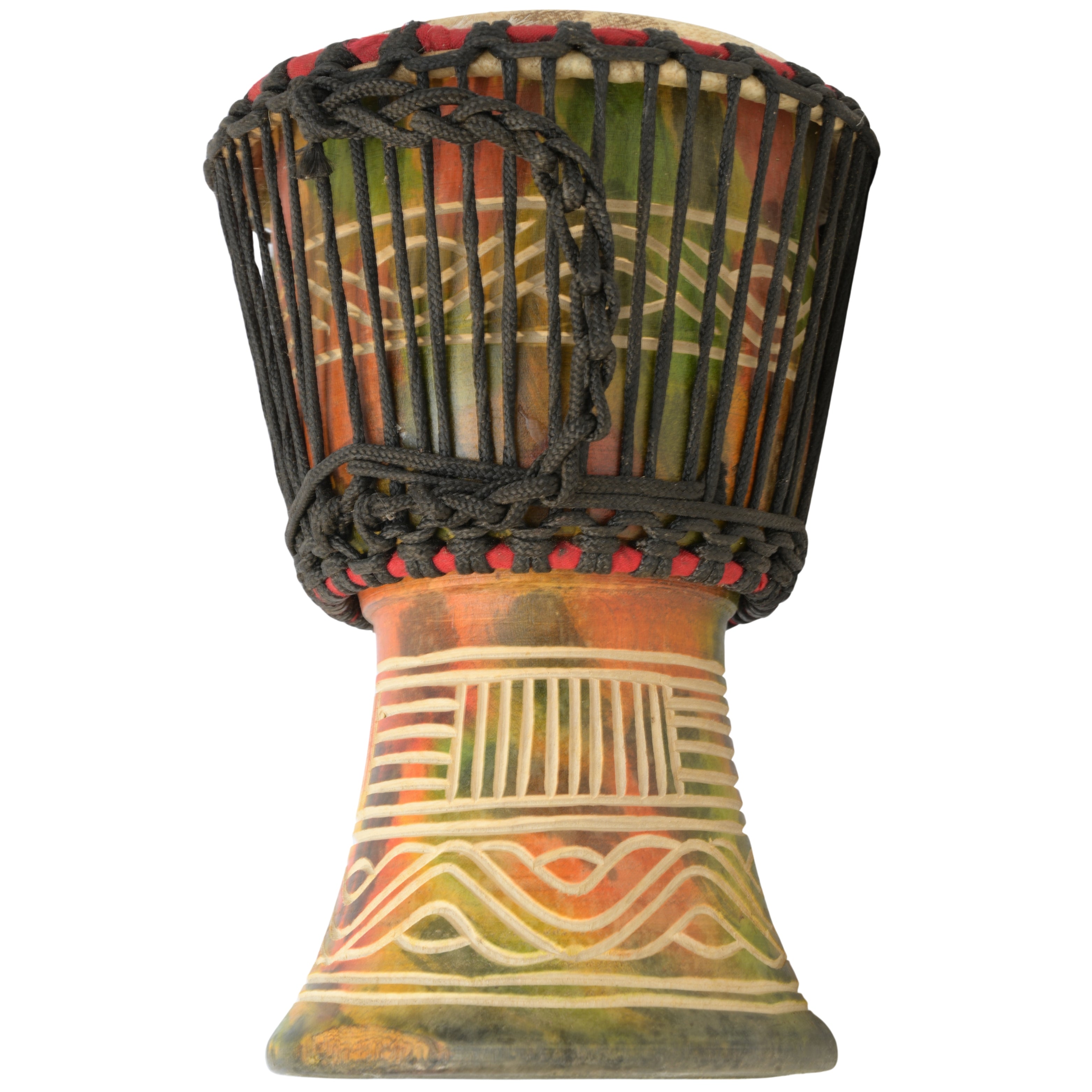 African Delights Authentic Djembe Drum – Hand-Carved in Ghana, Natural Goat Skin – Multicolor with Wave Etching – 7.75-Inch Medium African Hand Drum for Adults and Beginners, Ready to Play # color_Multicolor with Wave Etching