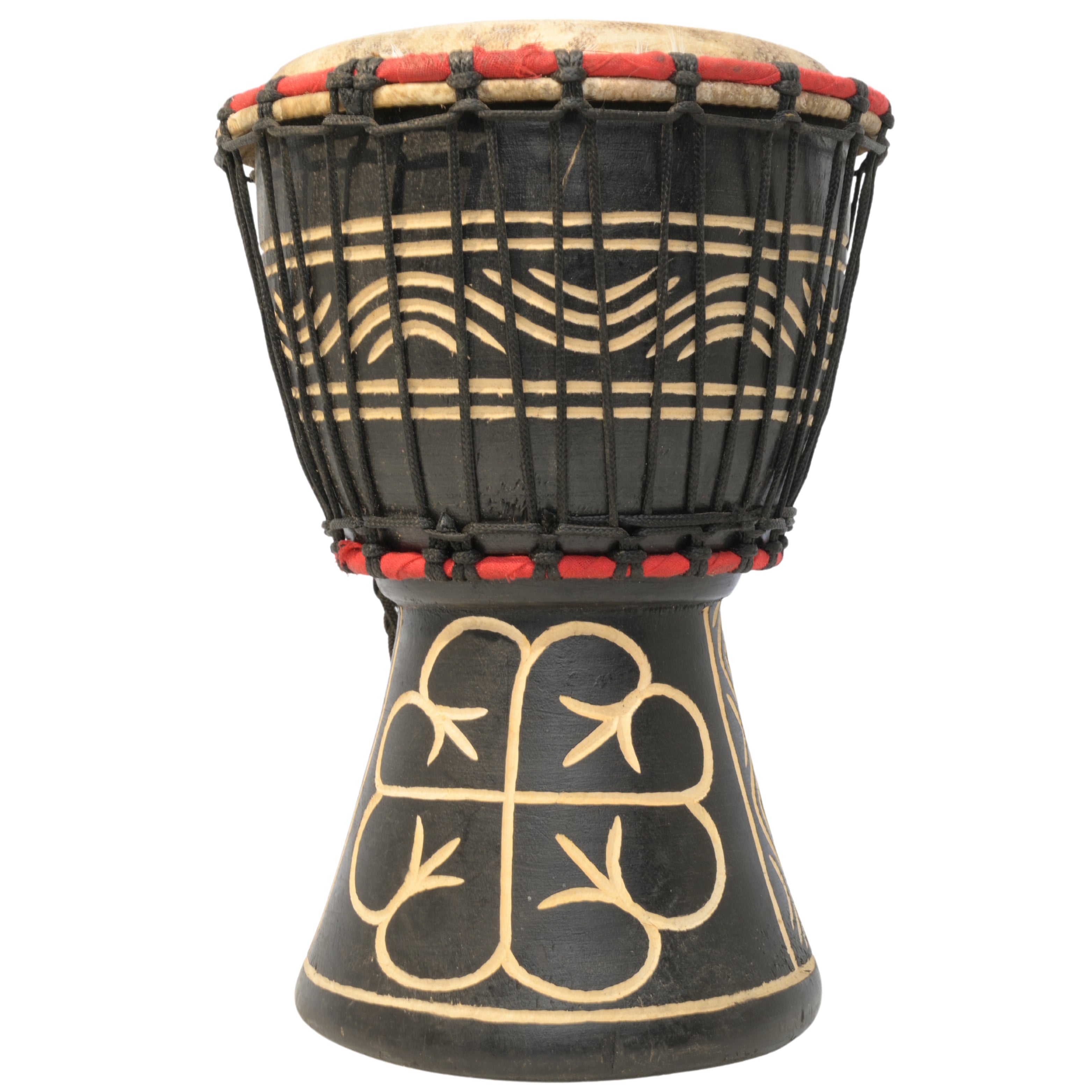 Medium-Small Ghana djembe with Nyame Dua Adinkra symbol representing God's presence and protection #Color_Black with Nyame Dua etching