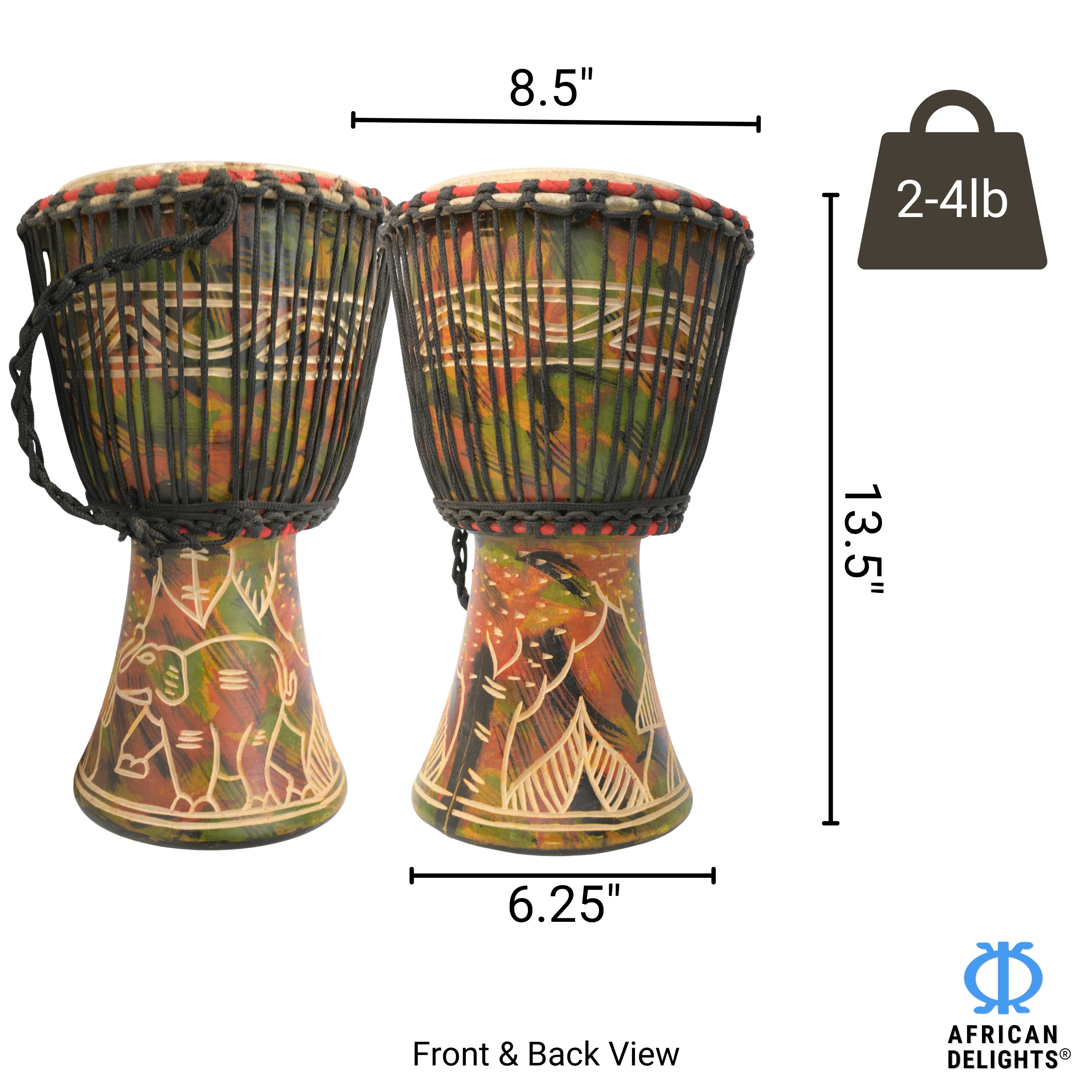 Multicolor with Elephant medium-large djembe size and dimensions # color_Multicolor with Elephant