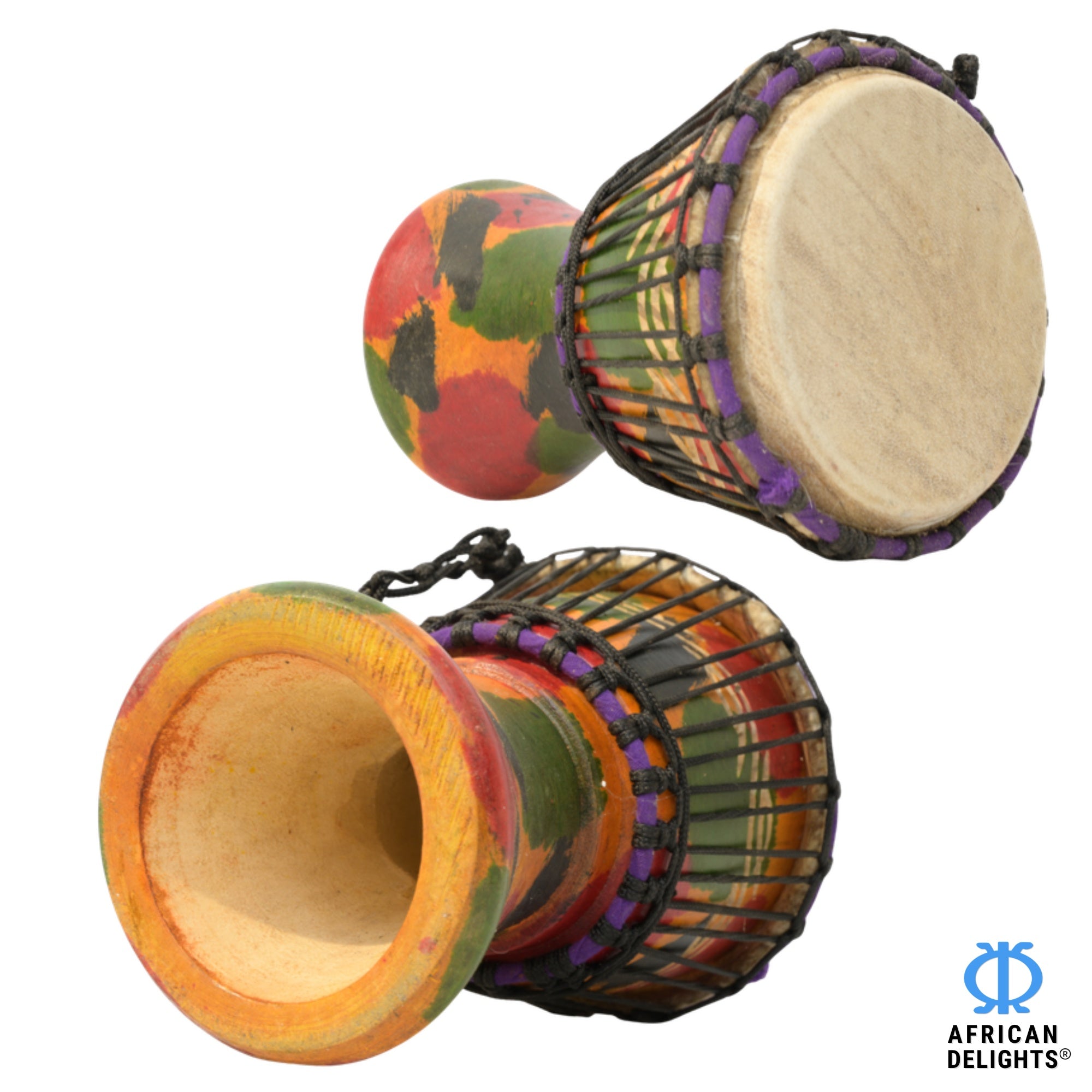 Multicolor with Etching 2 mini djembe drum side view