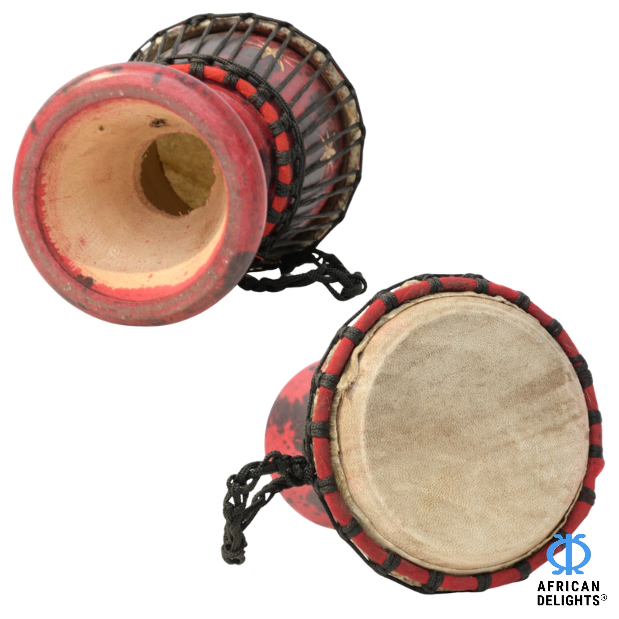 Red with Black Spots 1 mini djembe drum side view