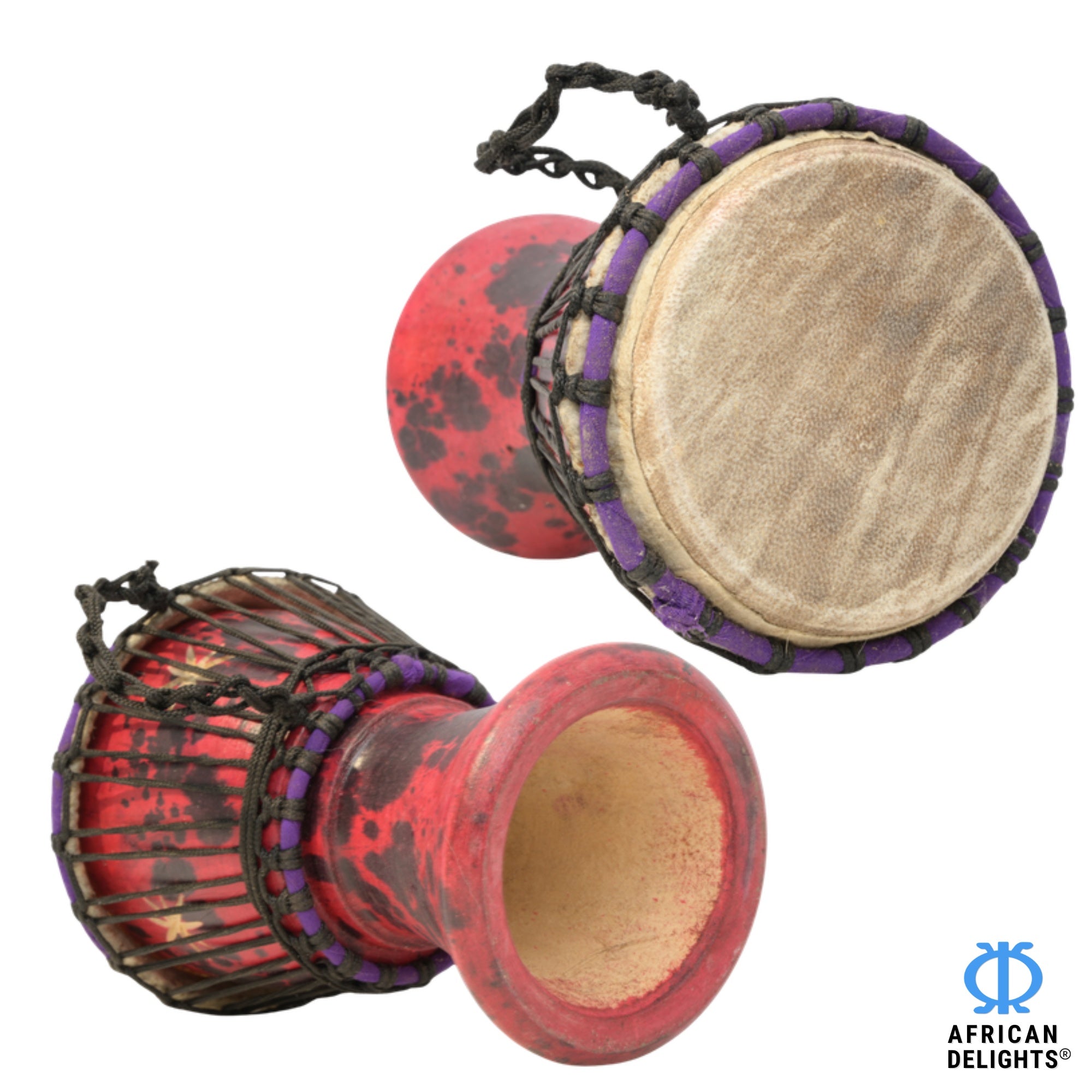 Red with Black Spots 2 mini djembe drum side view
