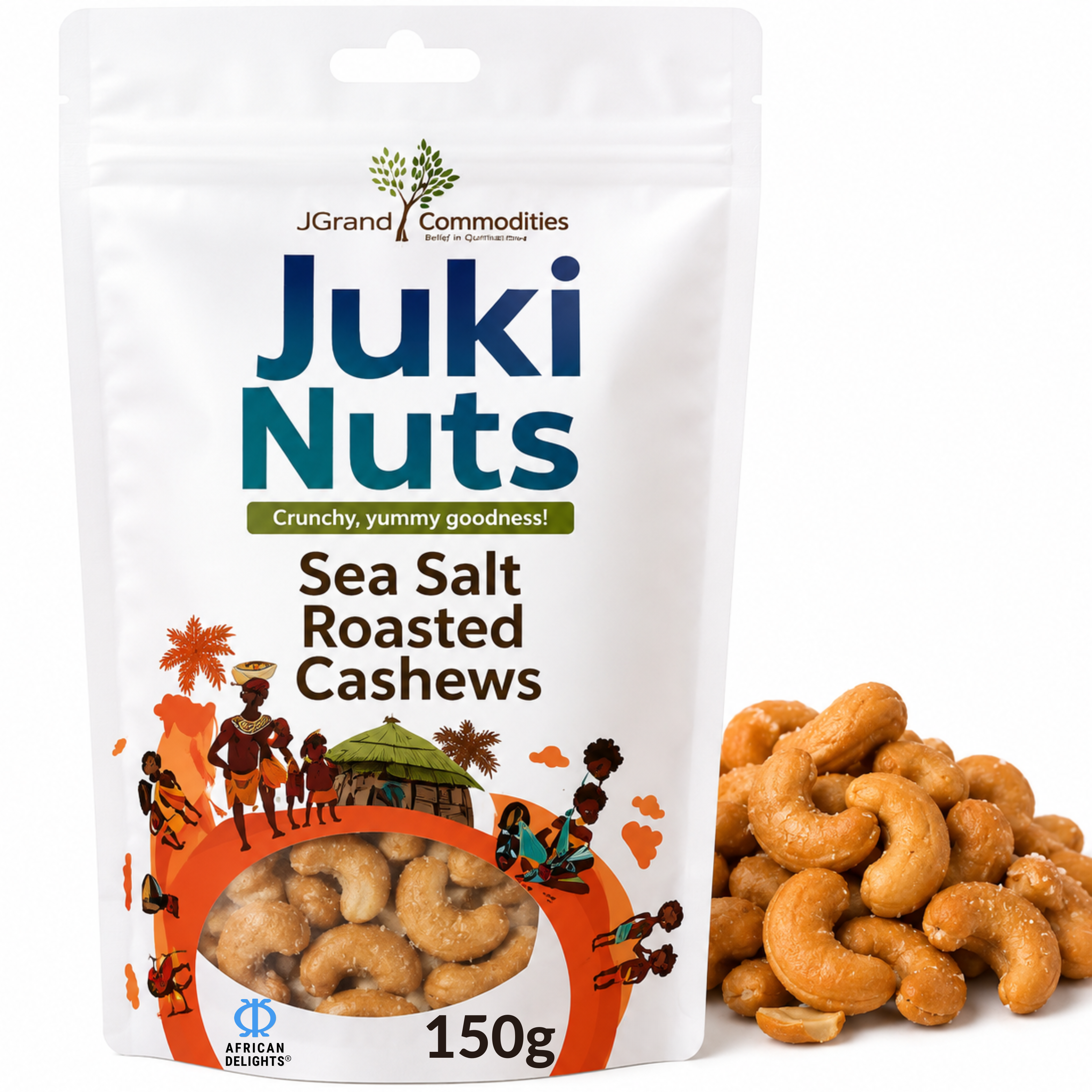 African Delights Sea Salt Roasted Cashews, Pack of 3 50g pouches # Flavor_Sea Salt