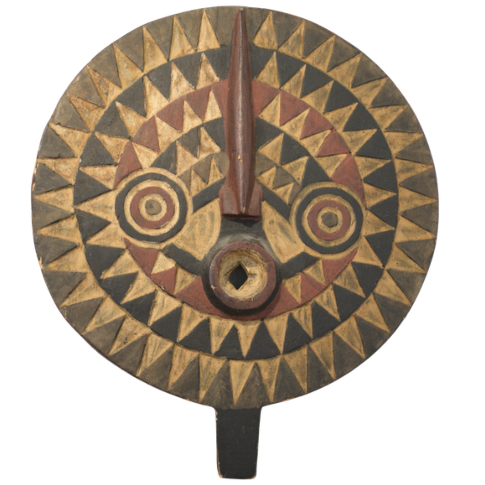 Sun Mask Triangles – 14in handcrafted African wall art mask by African Artisans, Burkina Faso. Authentic tribal decor for home and living room.