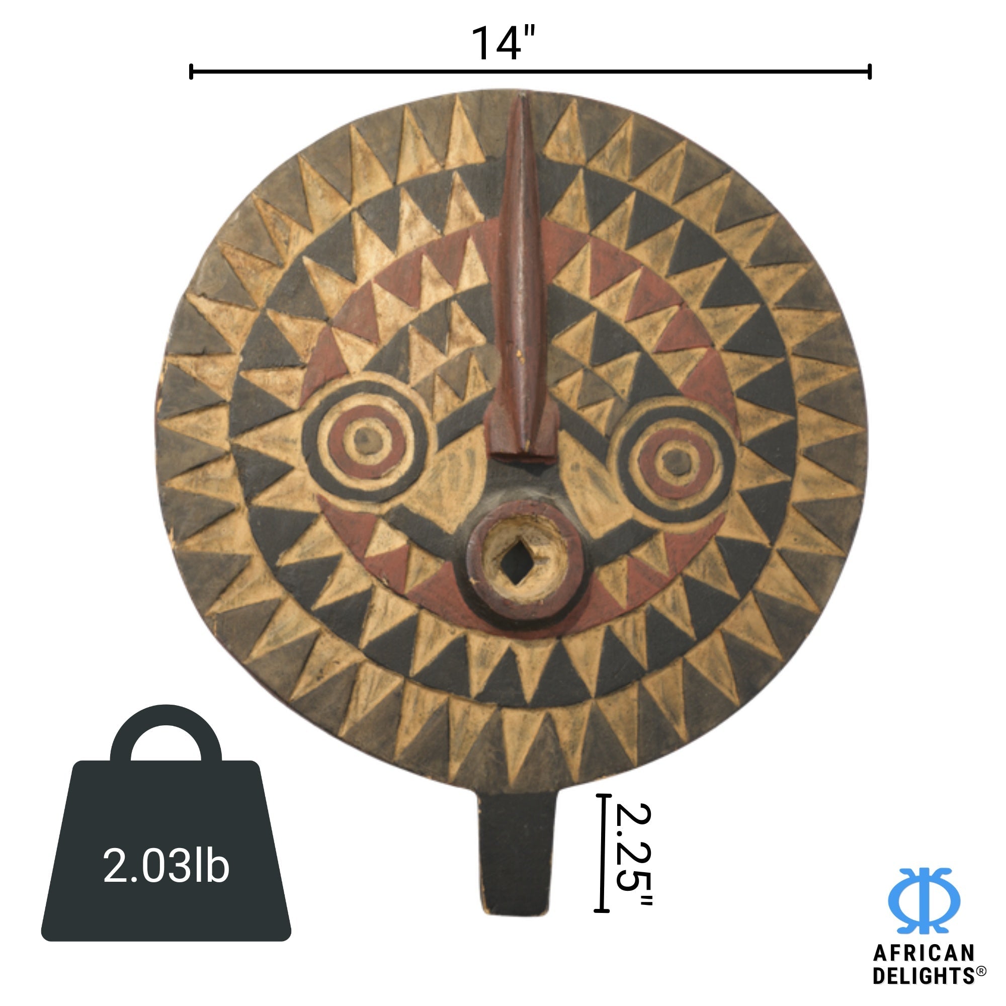 Sun Mask Triangles – African wall art mask detail view, handcrafted by African Artisans, Burkina Faso. African Delights.