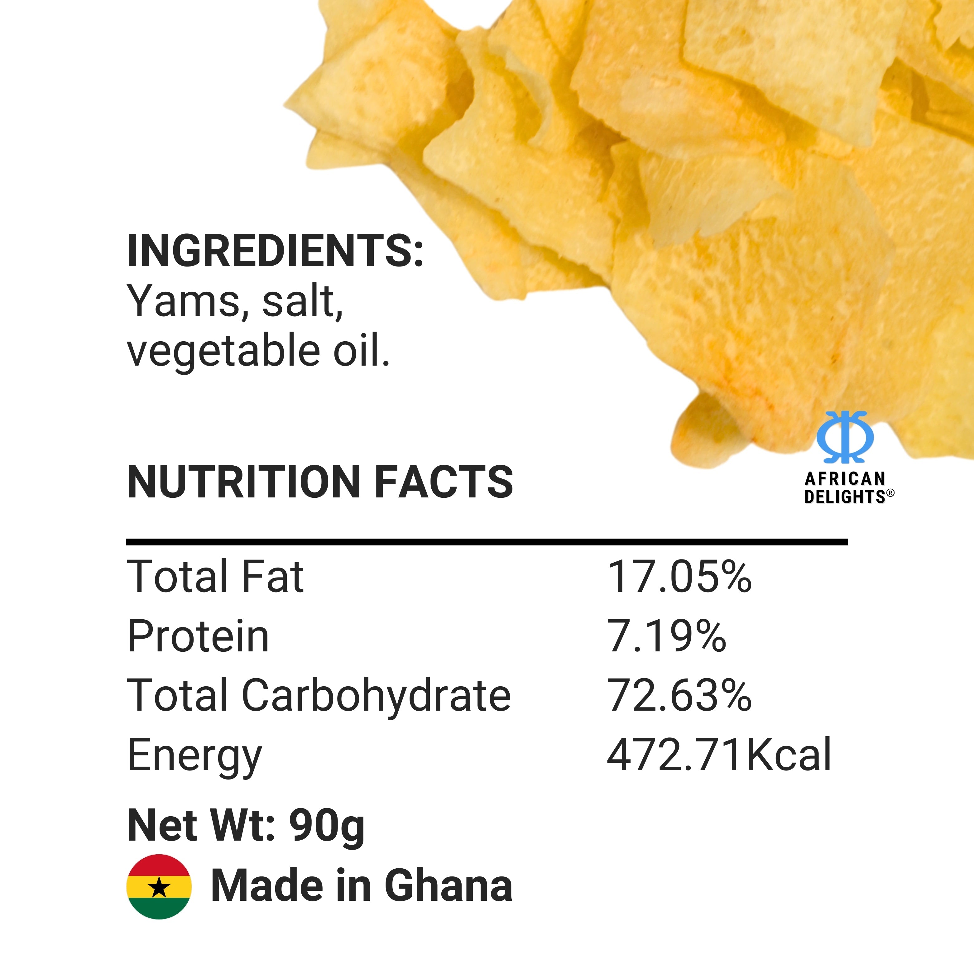 African Delights Yam Original Crisps ingredients and nutrition facts # Flavor_Yam Original