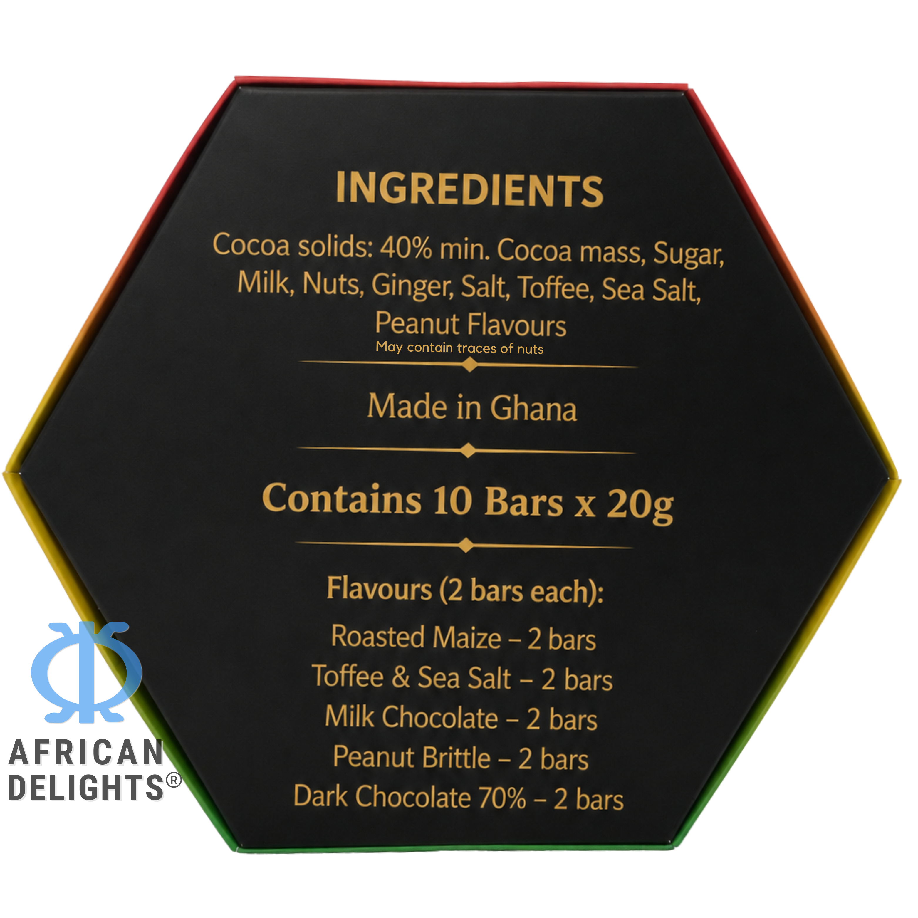Amonu Hexagon Chocolate Box (10 x 20g) ingredients and nutrition # Style_Hexagon Chocolate Box (10 x 20g)
