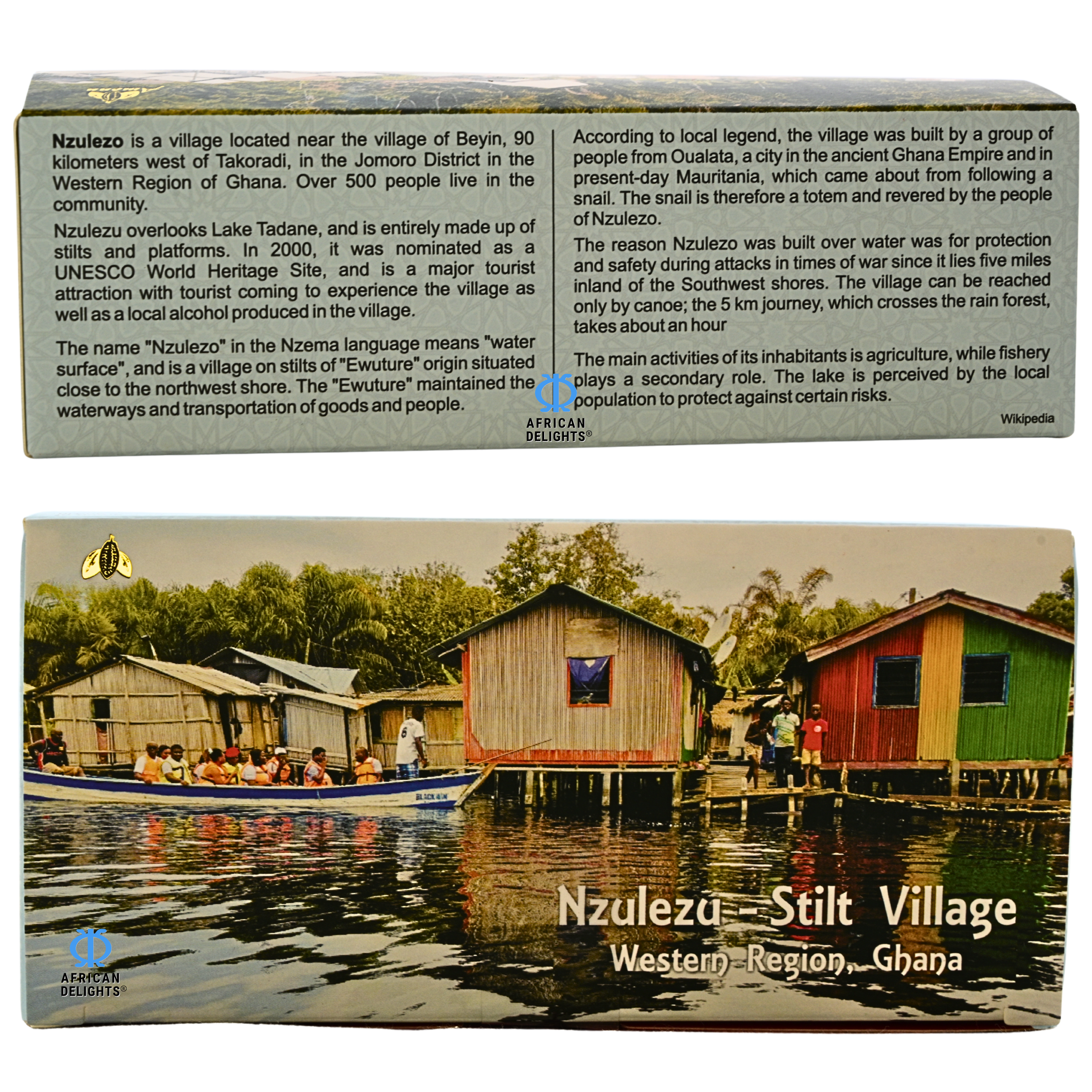Amonu Nzulezu Stilt Village Canoe (20 x 20g) Ghana gift box story # Style_Nzulezu Stilt Village Canoe (20 x 20g)