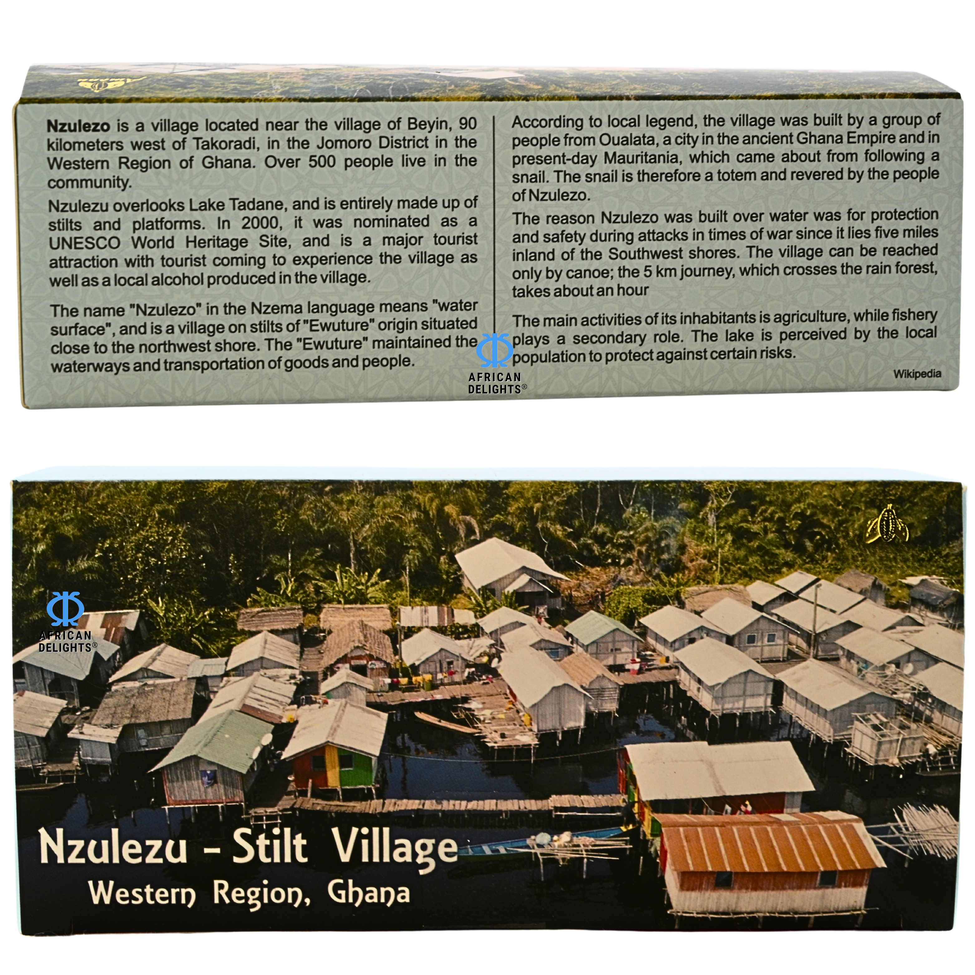 Amonu Nzulezu Stilt Village (20 x 20g) Ghana gift box story # Style_Nzulezu Stilt Village (20 x 20g)