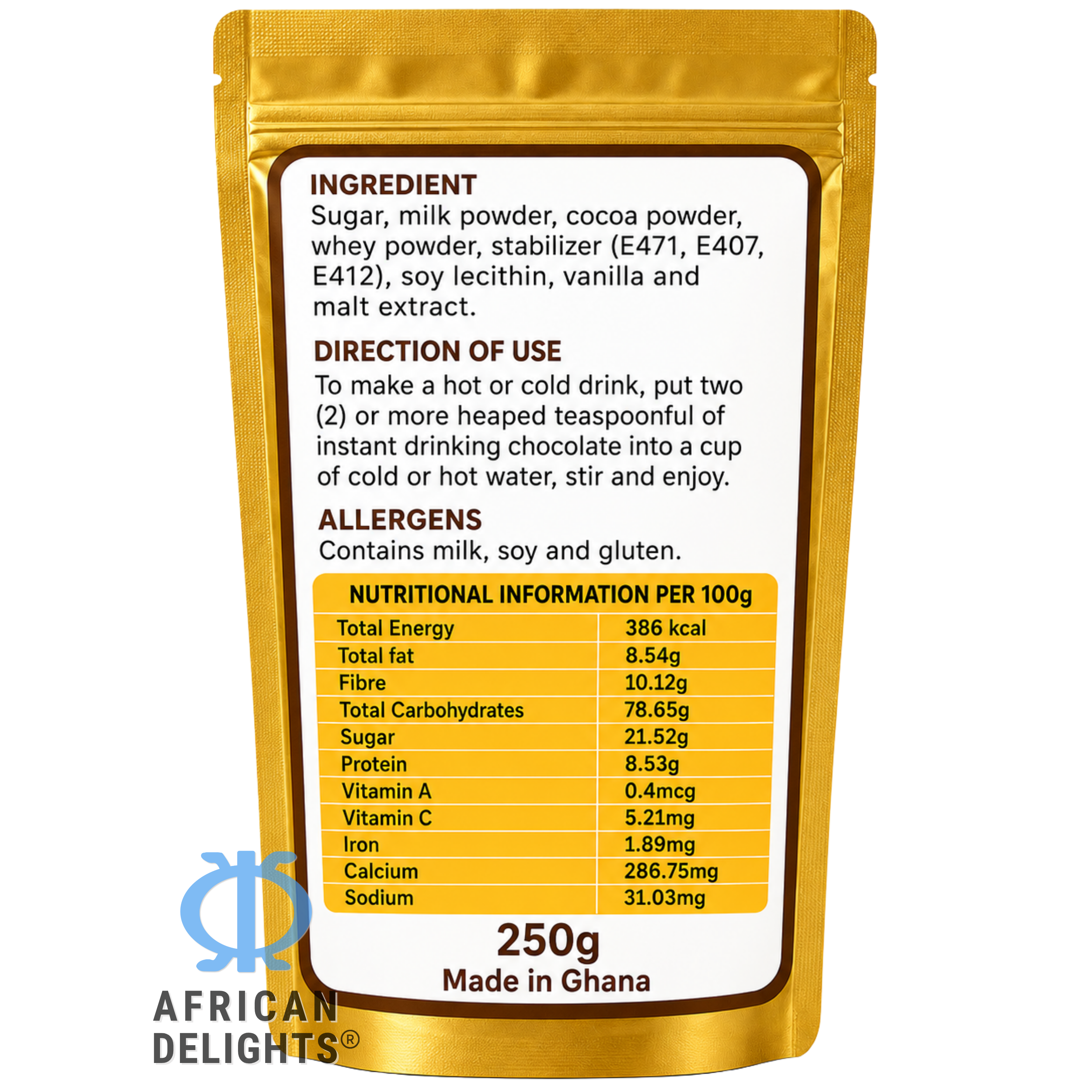 Chocoluv Instant Drinking Chocolate Mix ingredients