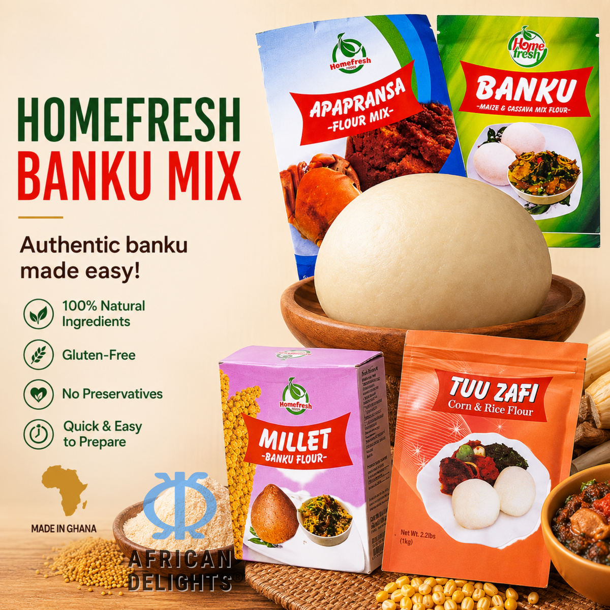 Homefresh banku mix maize cassava mix flour banku okra soup ghanaian food nigerian food african grocery