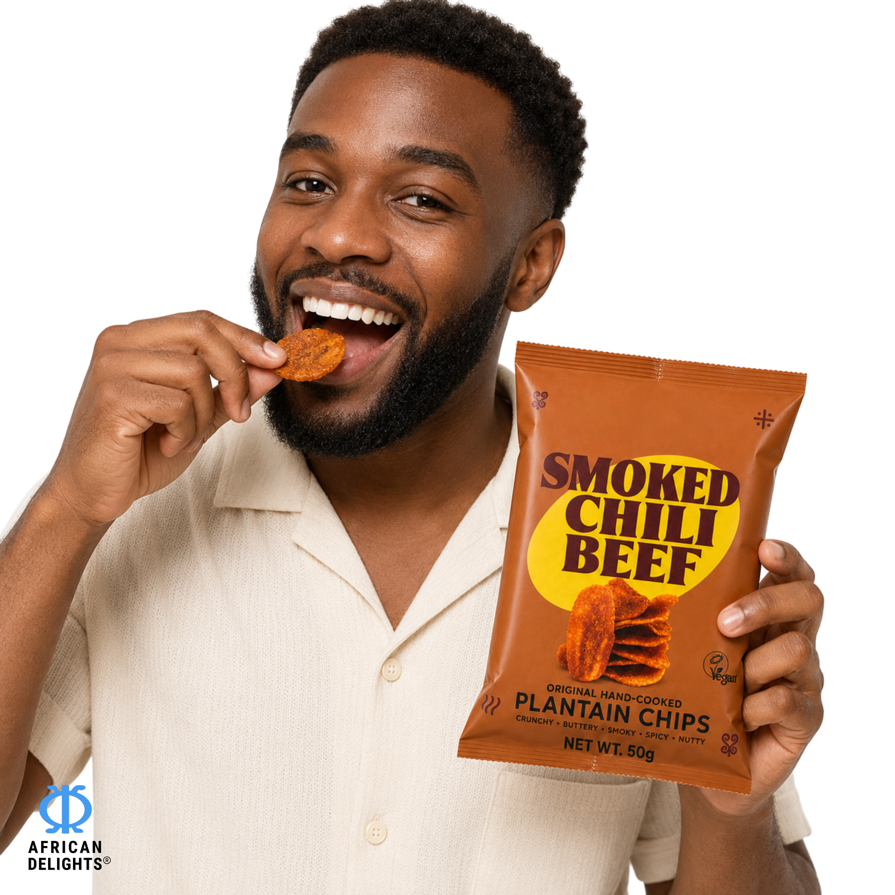 Sankofa Snacks Smoked Chili Beef Plantain Chips lifestyle photo # Flavor_Smoked Chili Beef