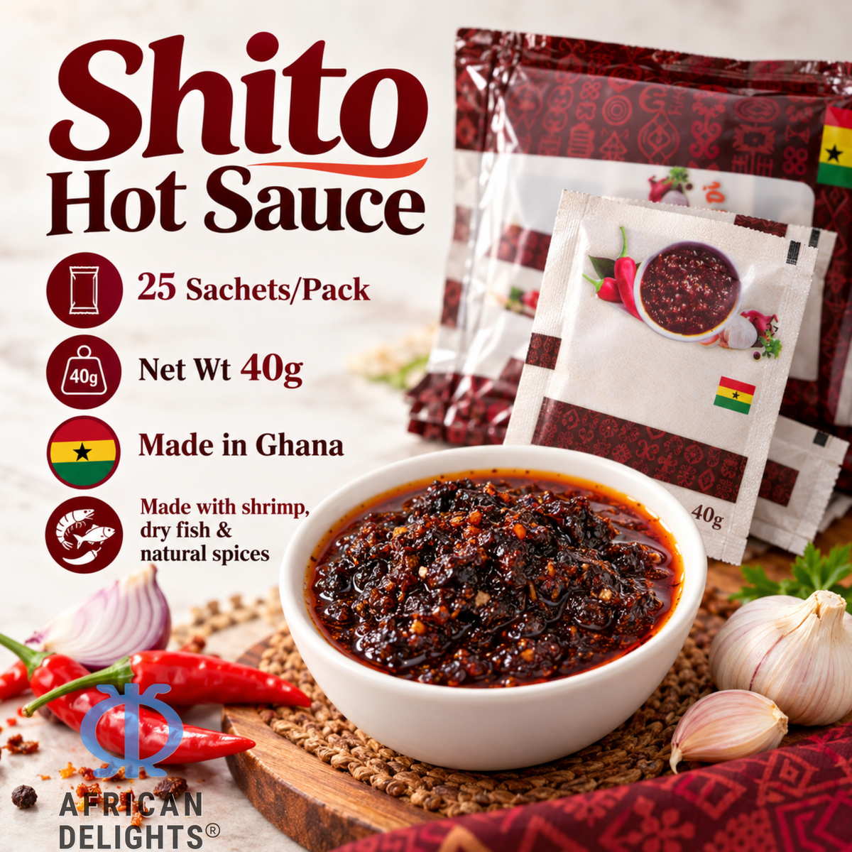 Wo Maame Shito Hot Sauce, 25 Sachets product photo