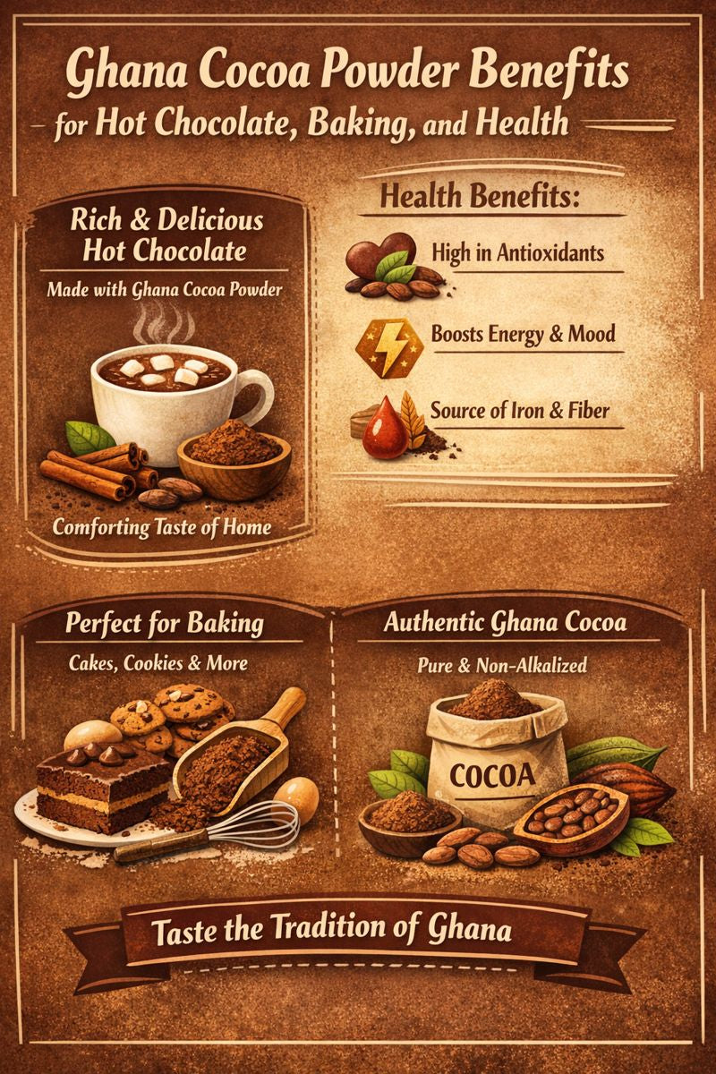 Ghana Cocoa Powder Benefits for Hot Chocolate, Baking, and Health