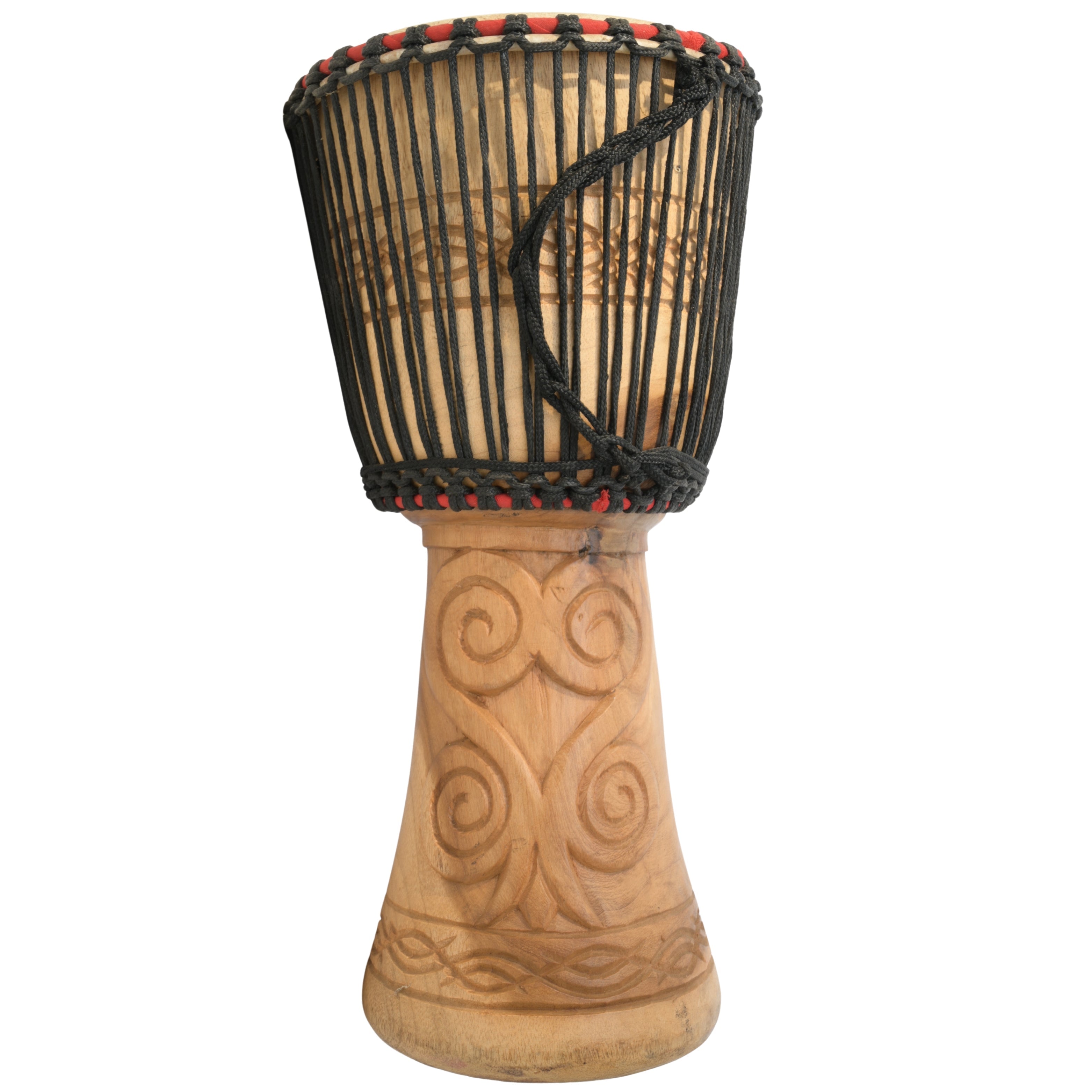 Brown with Gye Nyame and Dwennimmen large Ghana djembe, hand-carved, natural goat-skin head #Color_Brown with Gye Nyame and Dwennimmen