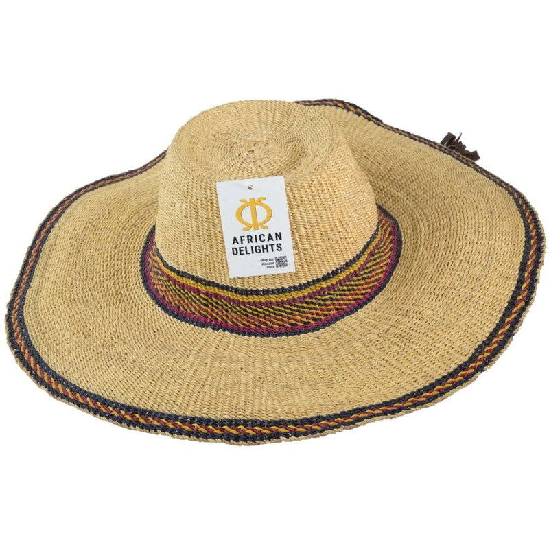 African Delights Adult Size Adjustable African Straw Sun Hat, 8 inches