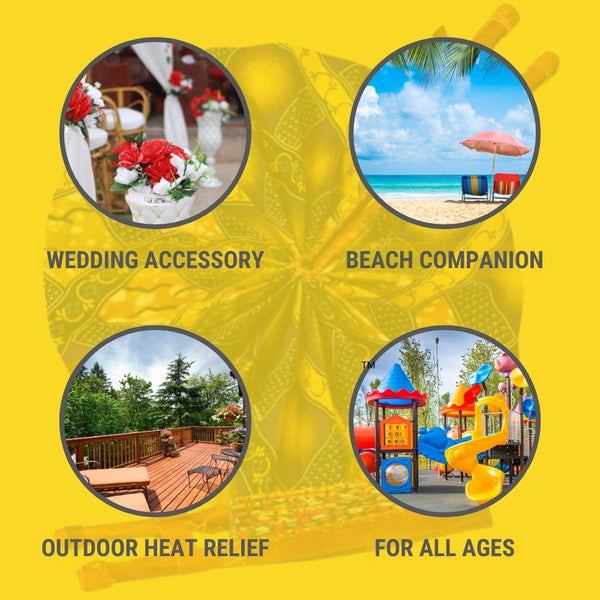 African Handfan | Genuine Leather and African Fabric | 11.5"