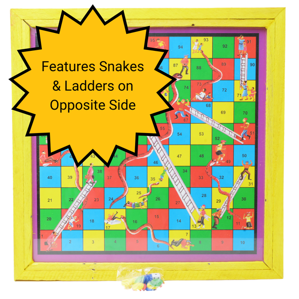 Ludo Board Game | Ludu | Ludi | 14x14in Wood with Glass Top