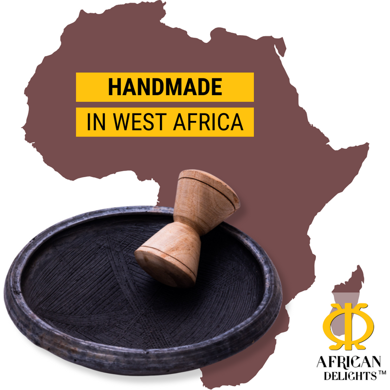 Asanka Traditional Pot with Grinder, 11 Inch, Handmade in Ghana
