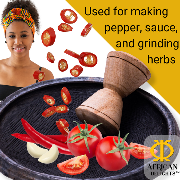 Asanka Traditional Pot with Grinder, 11 Inch (Pounding pot, Apotoyewaa, Kaa)