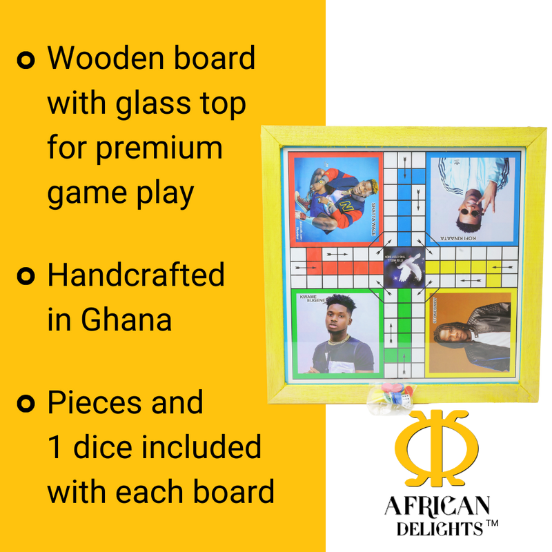 Ludo Board Game | Ludu | Ludi | 14x14in Wood with Glass Top