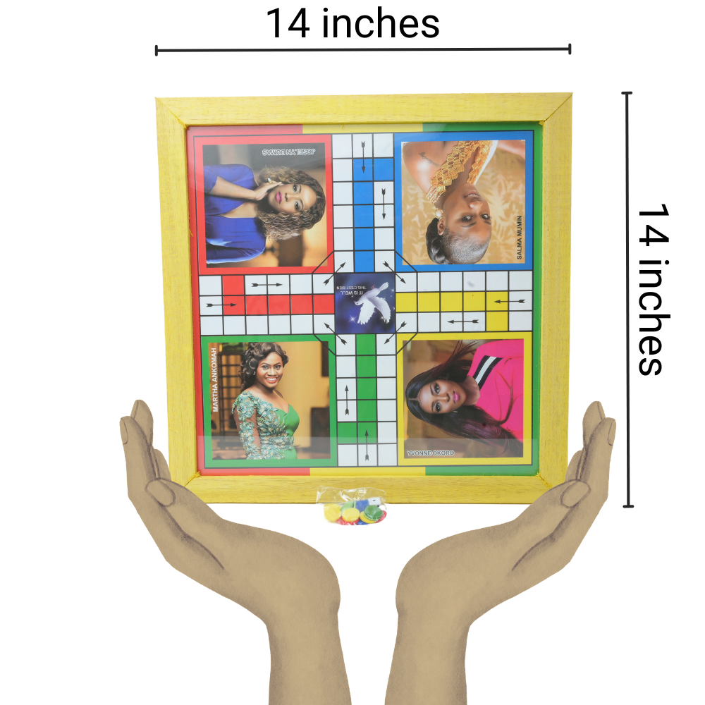 Ludo Board Game | Ludu | Ludi | 14x14in Wood with Glass Top