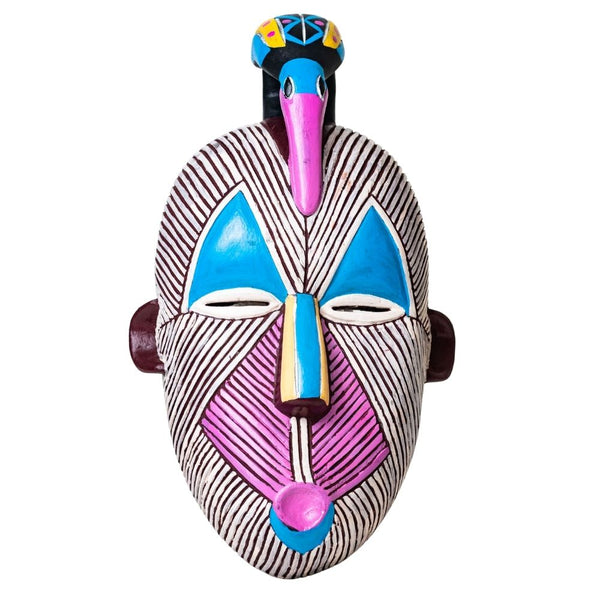Handcrafted Ghanaian Songye Wooden Mask Wall Art, 16.5in