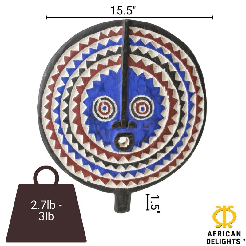 Sun Mask - Handmade African Mask, Burkina Faso (Blue Red)